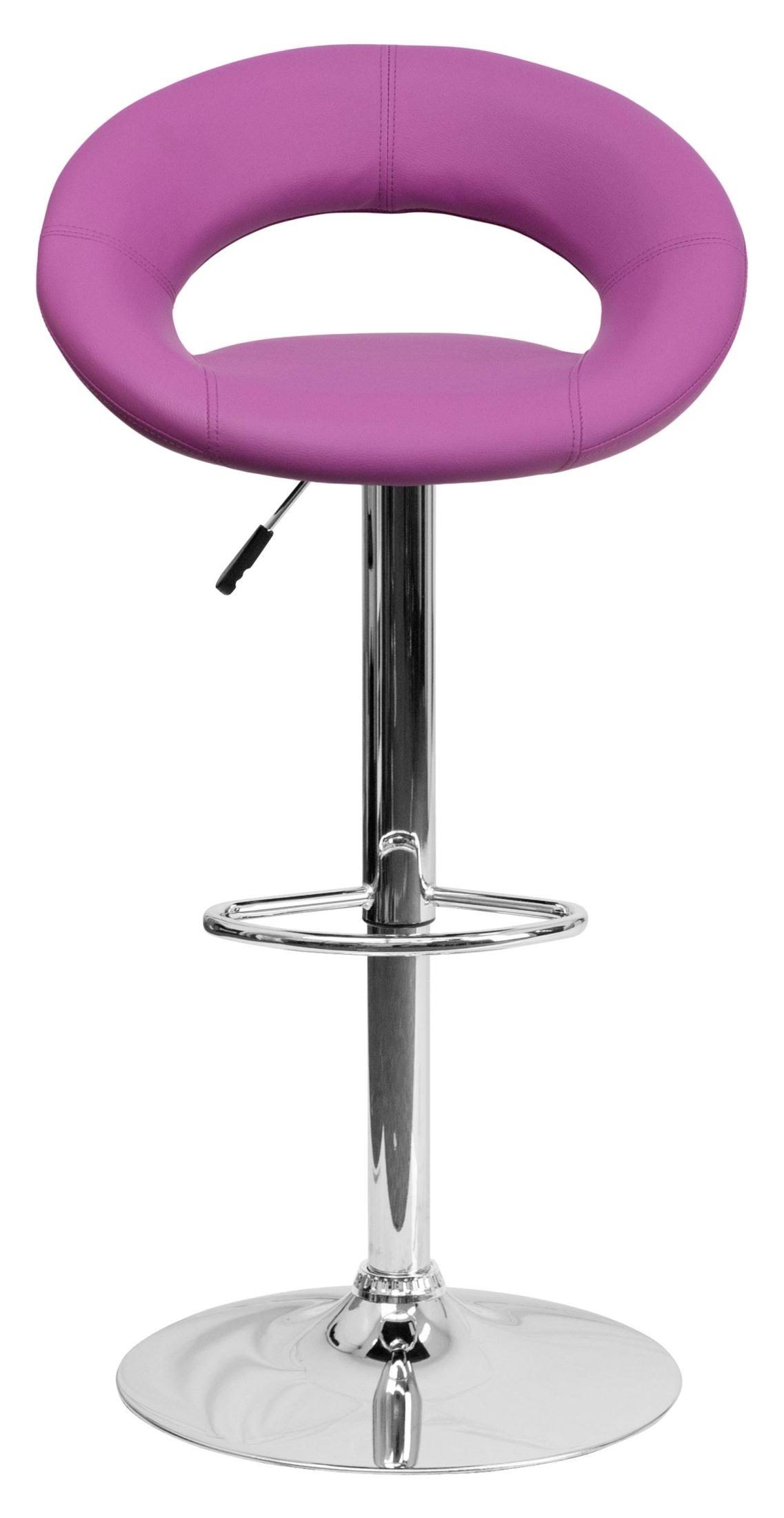 Flash Furniture Contemporary Vinyl Rounded Back Adjustable Height Barstool with Chrome Base - Purple