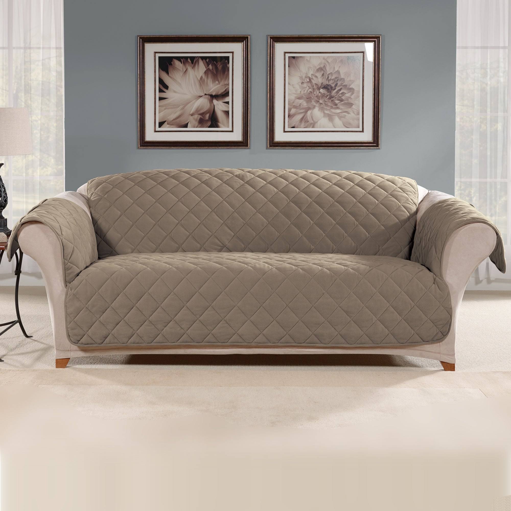 SureFit Reversible Suede to Microfiber Sofa Furniture COVER, Pockets - Taupe