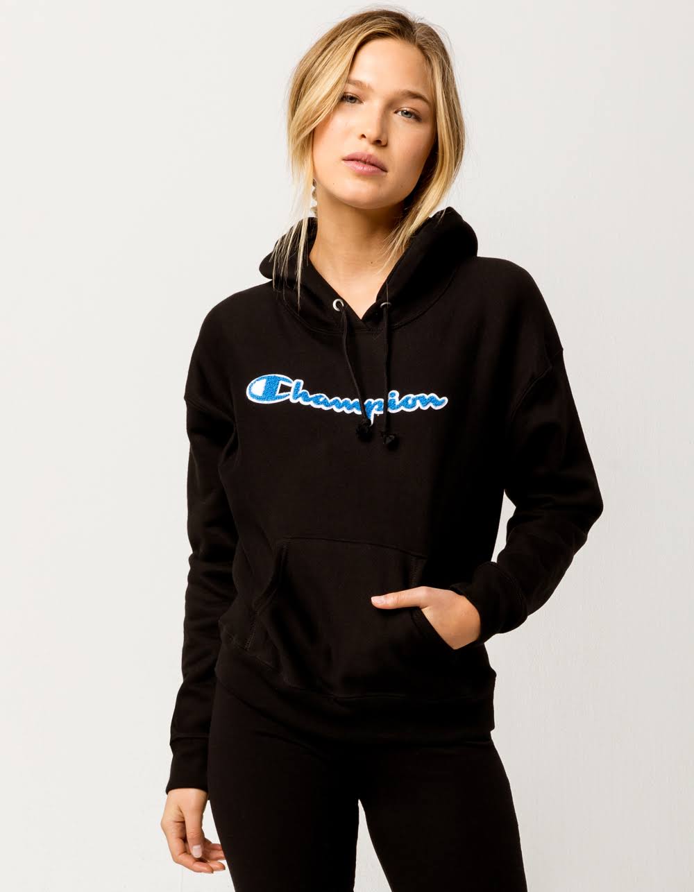 Champion Life Women's REVERSE Weave Pullover Hoodie, Chenille Logo Black XL