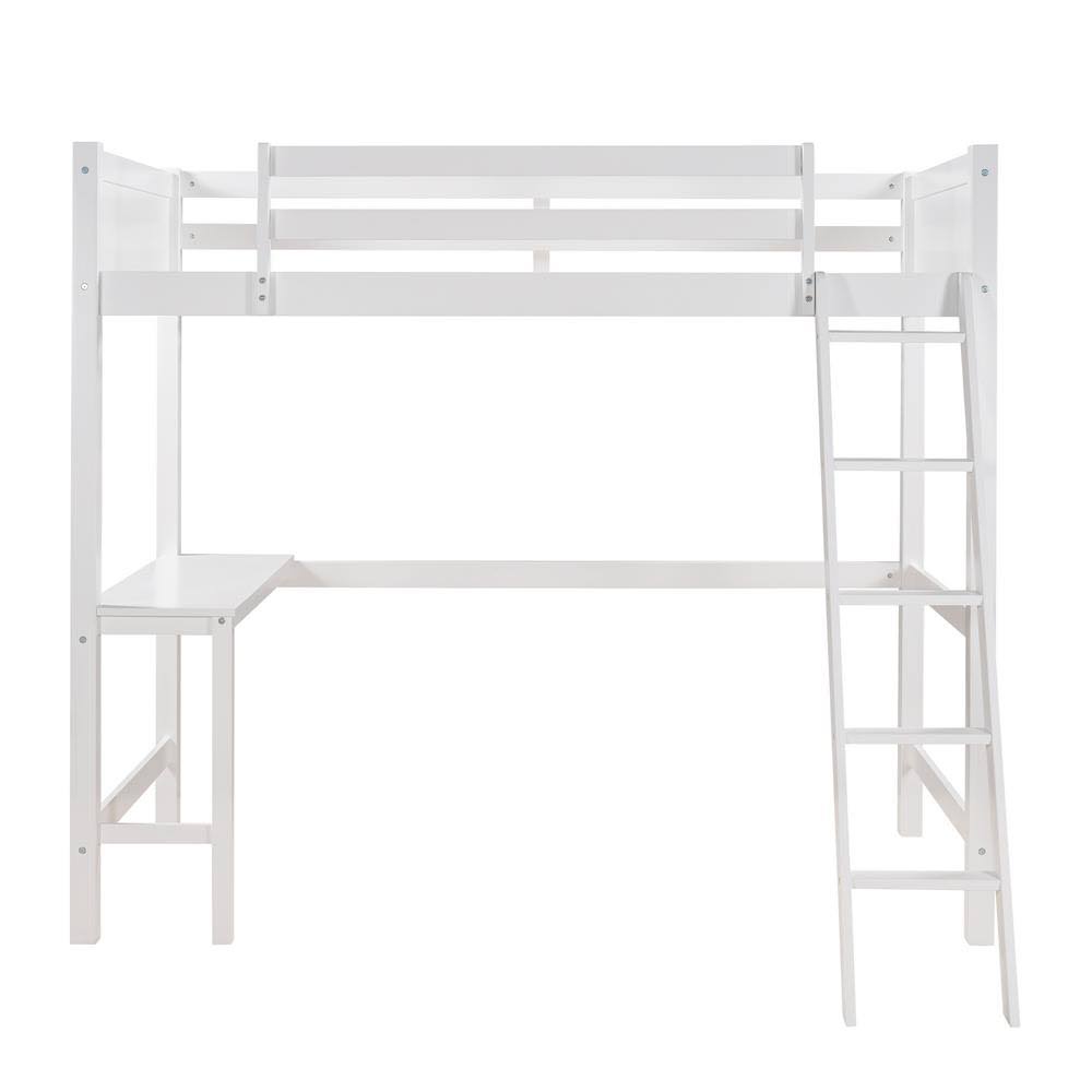 Qualfurn White Twin Size Loft Bed with Desk