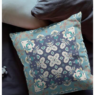 Gerton Square Suede Pillow Cover u0026 Insert Bungalow Rose Color: Gray/Blue, Size: 16x22 x 16