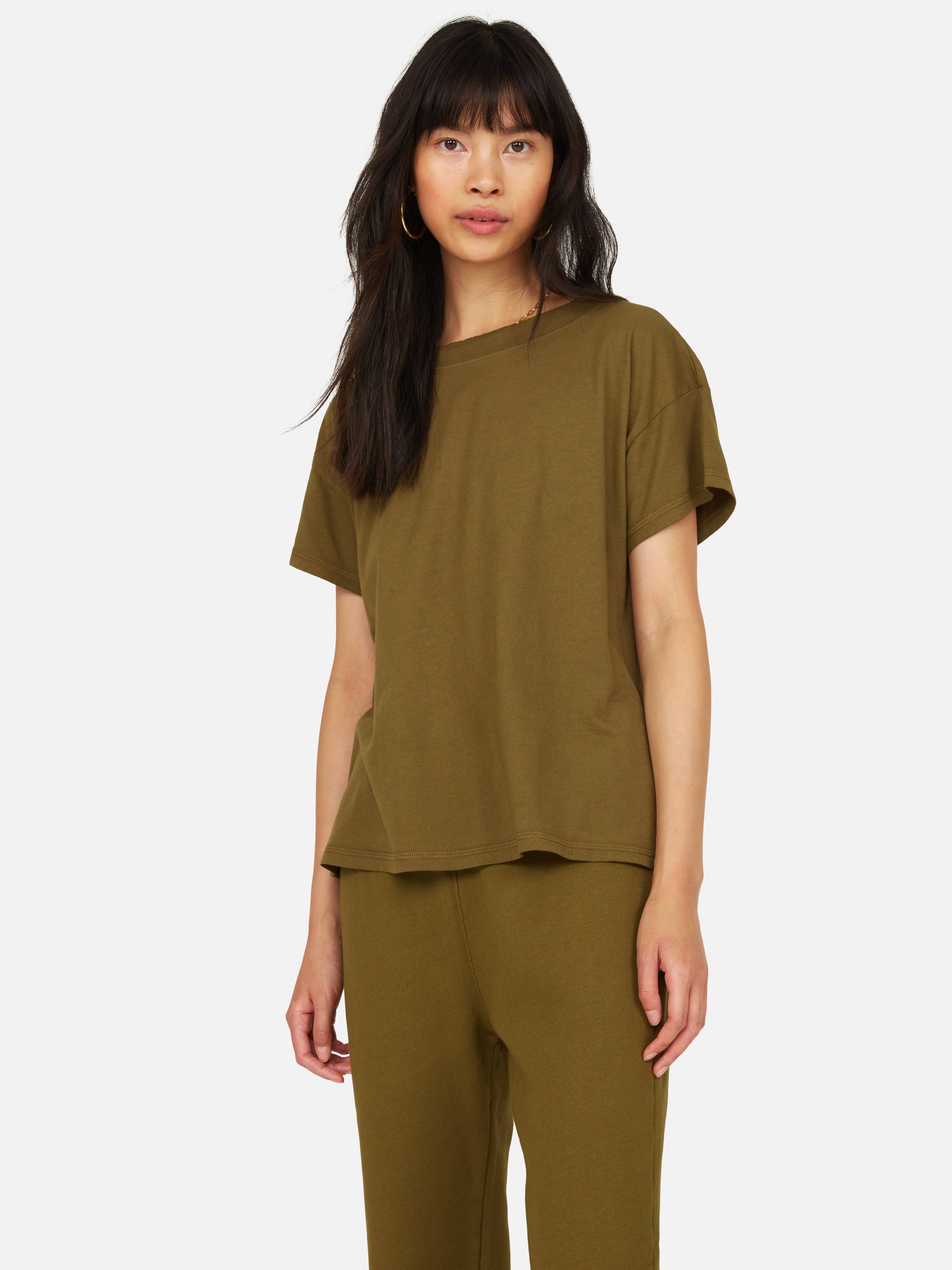 Organic Cotton Raw Neck Boxy Tee Moss / Xs