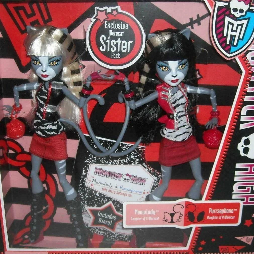 Monster High Werecat Sisters Dolls, Meowlody u0026 Purrsephone - 2 pack