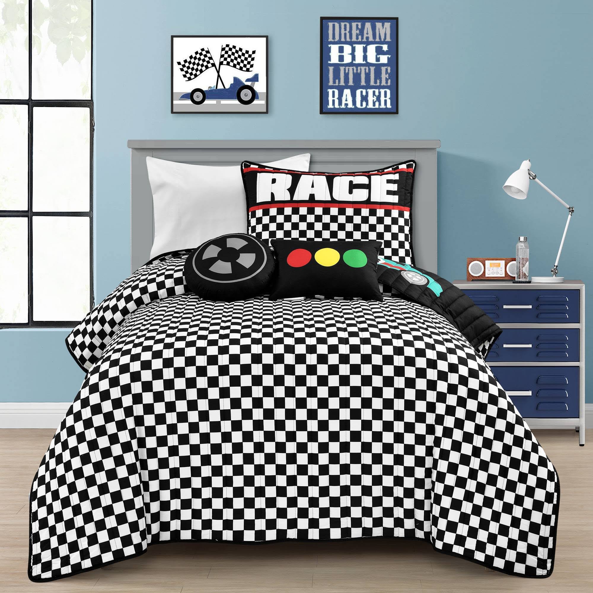 Lush Decor Racing Cars Quilt Black/Multi 4pc Set Twin
