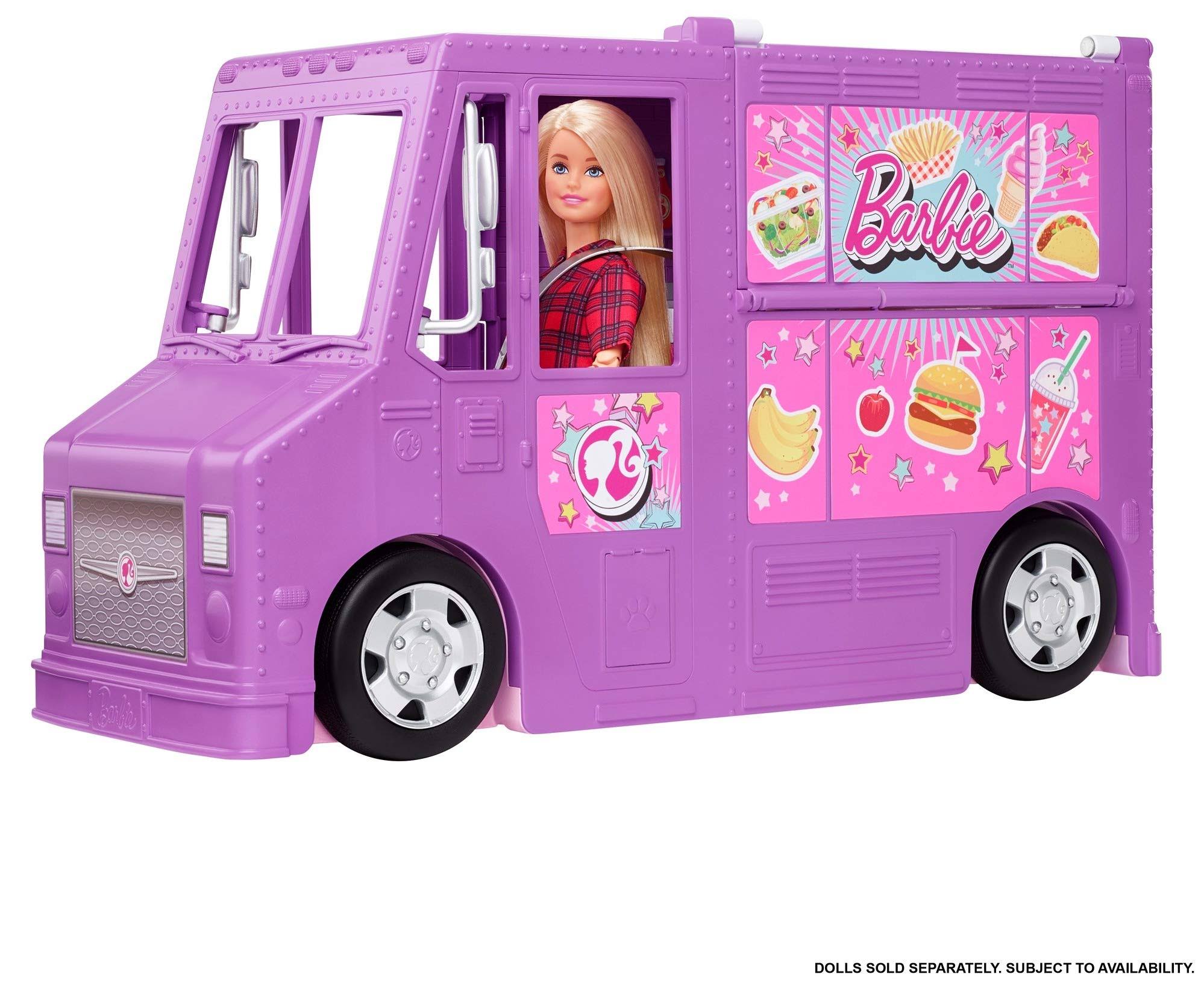 Barbie Food Truck with Multiple Play Areas u0026 30+ Realistic Play Pieces