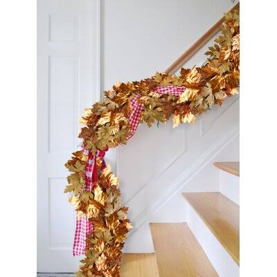 The Holiday Aisle Glitter Gold u0026 Copper Maple Leaf Garland, Faux Fall Garland for Thanksgiving Tablescape, Christmas Firepla