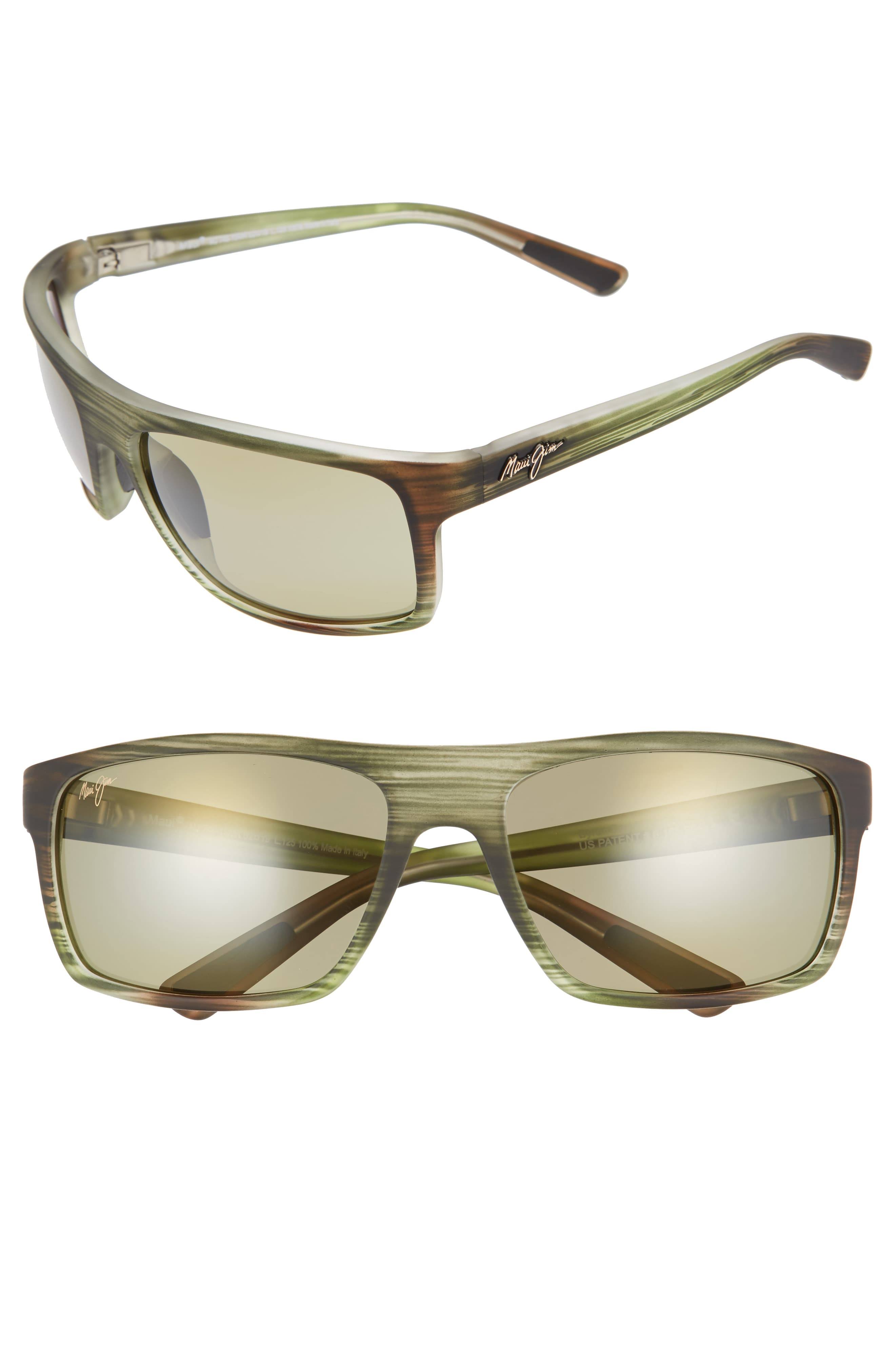 Maui Jim Byron Bay Wrap Polarized Sunglasses - Matte Green Stripe Rubber Frames with Maui HT Lenses