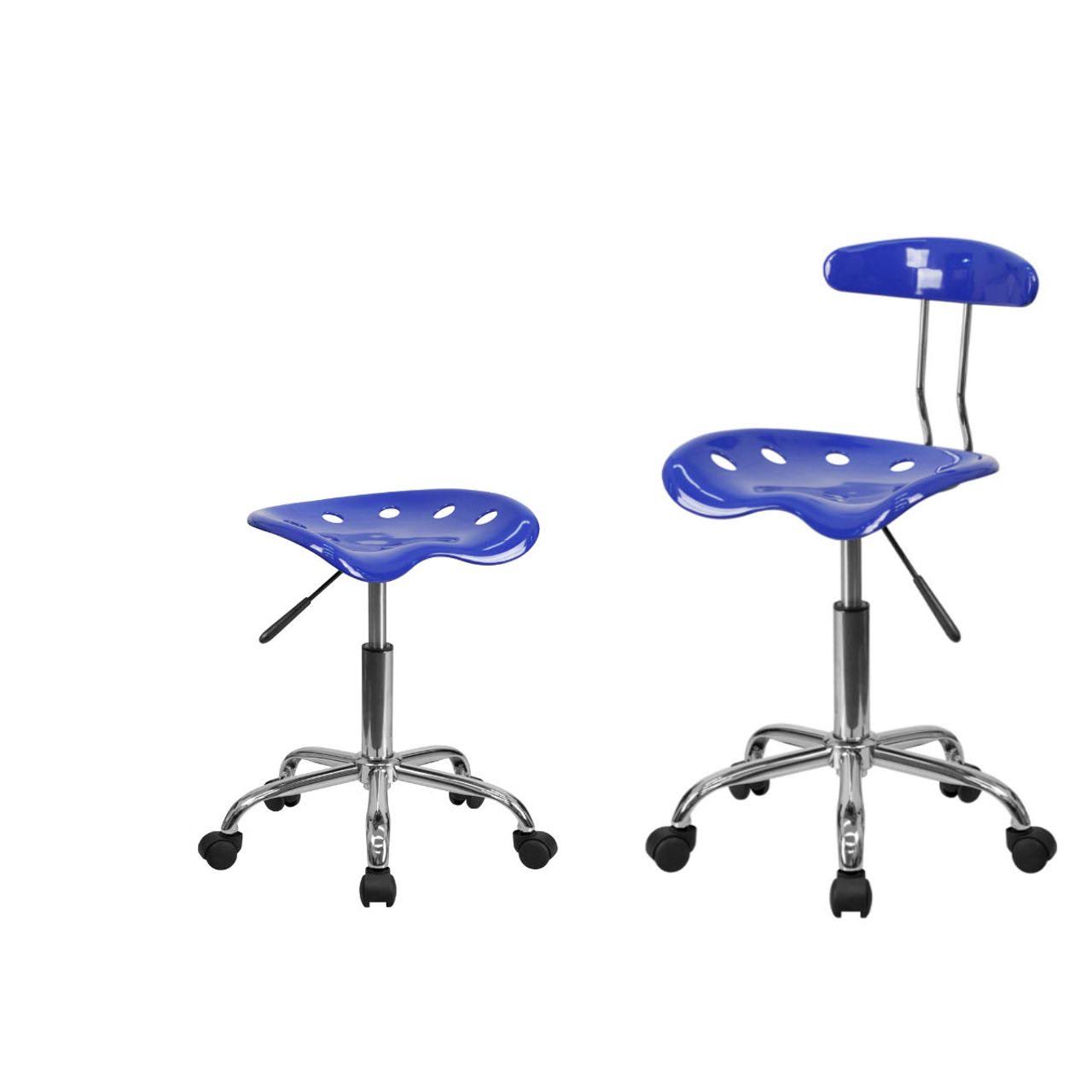 Flash Furniture Vibrant Nautical Blue Chrome Swivel Task Chair and Vibrant Nautical Blue Tractor Seat Chrome Stool