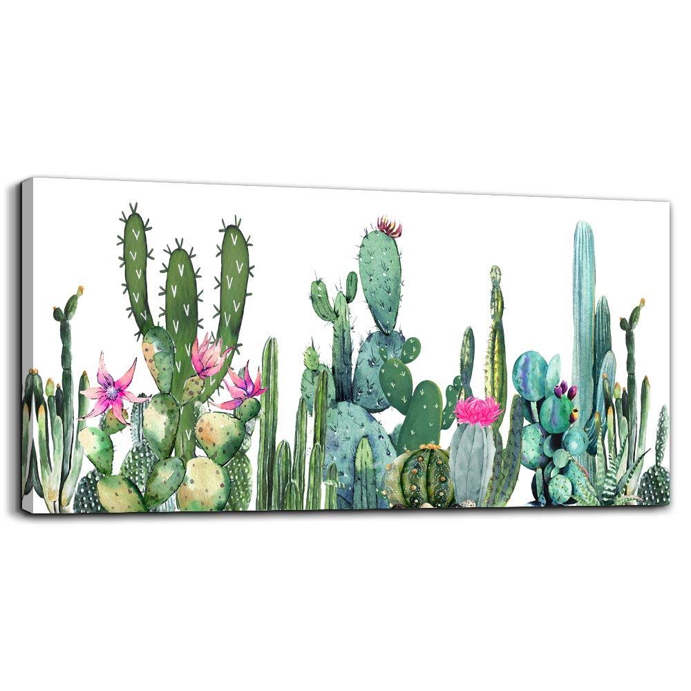 Canvas Wall Art for Living Room Wall Decor for Bedroom Kitchen Artwork Green Plant Cactus Watercolor Painting Flowers Modern Fra