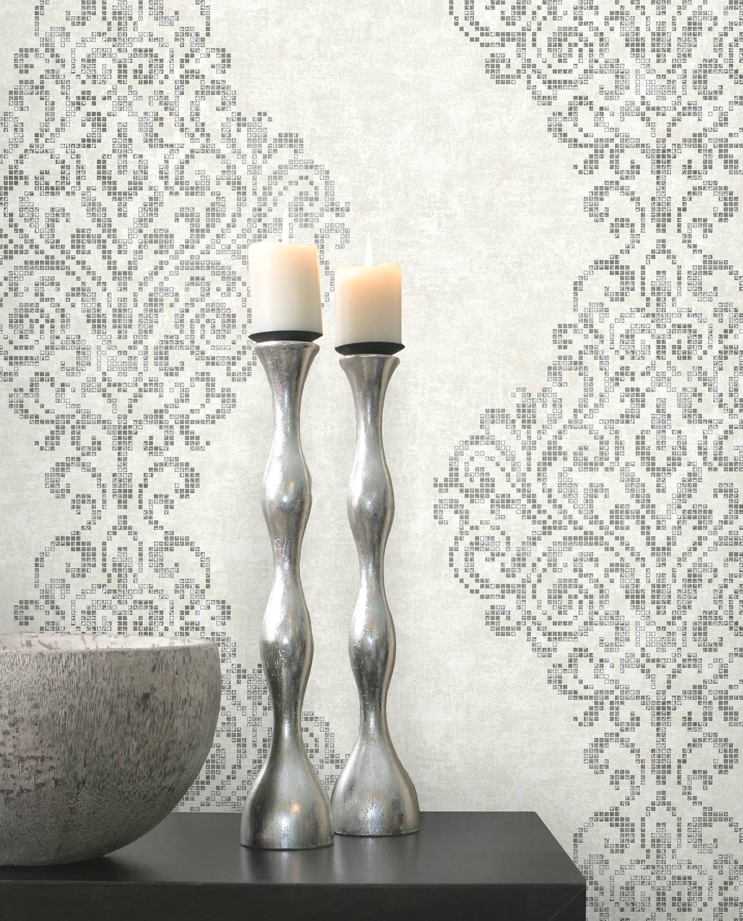 Kenneth James 2542-20749 Lux Foil Damask Wallpaper, Silver