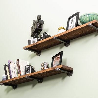 Pingree 2 Piece Solid Wood Floating Shelf Williston Forge Finish: Autumn Brown