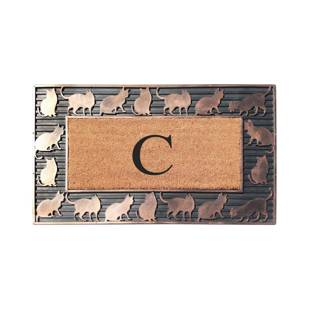 A1hc Newly Cat Designed Copper Hand Finished 17.7 in x 29.5 in Rubber and Coir Monogrammed C Doormat, Size: 18 inch x 30 inch