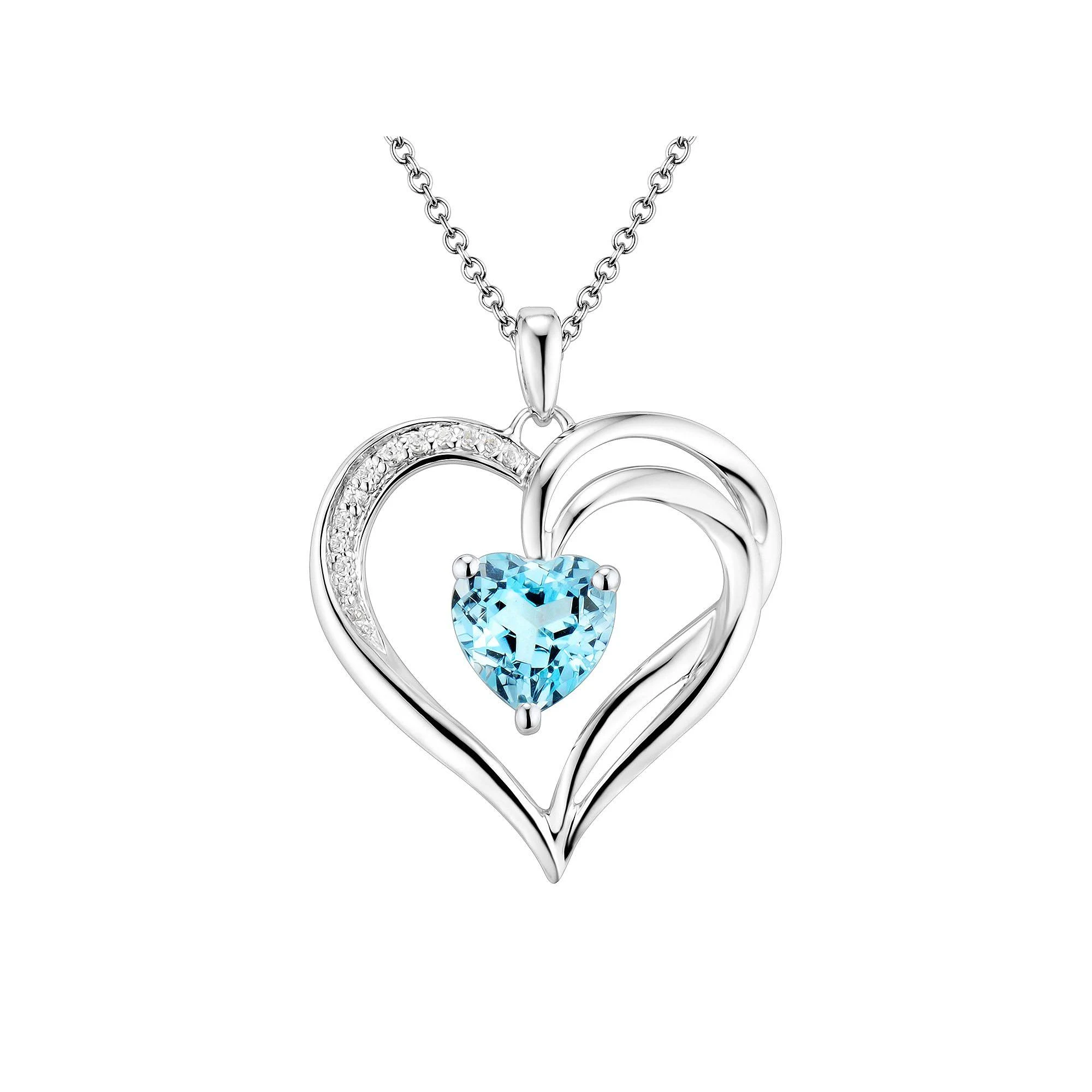 Two Hearts Forever One Sterling Silver Light Blue Topaz and Diamond Accent Heart Pendant, Women's, Size: 18