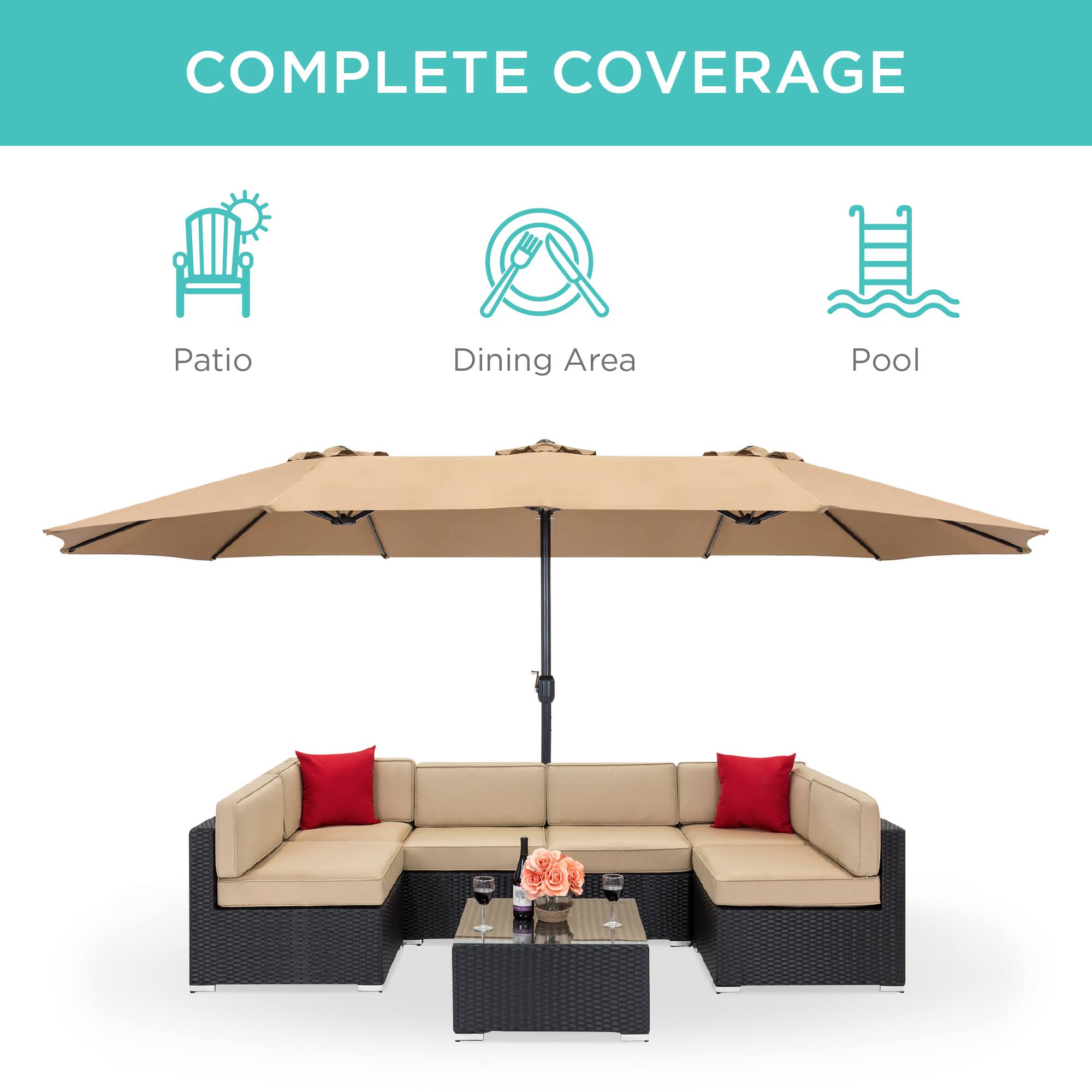 Best Choice Products BCP 15x9ft Rectangular Twin Market Patio Umbrella - Beige