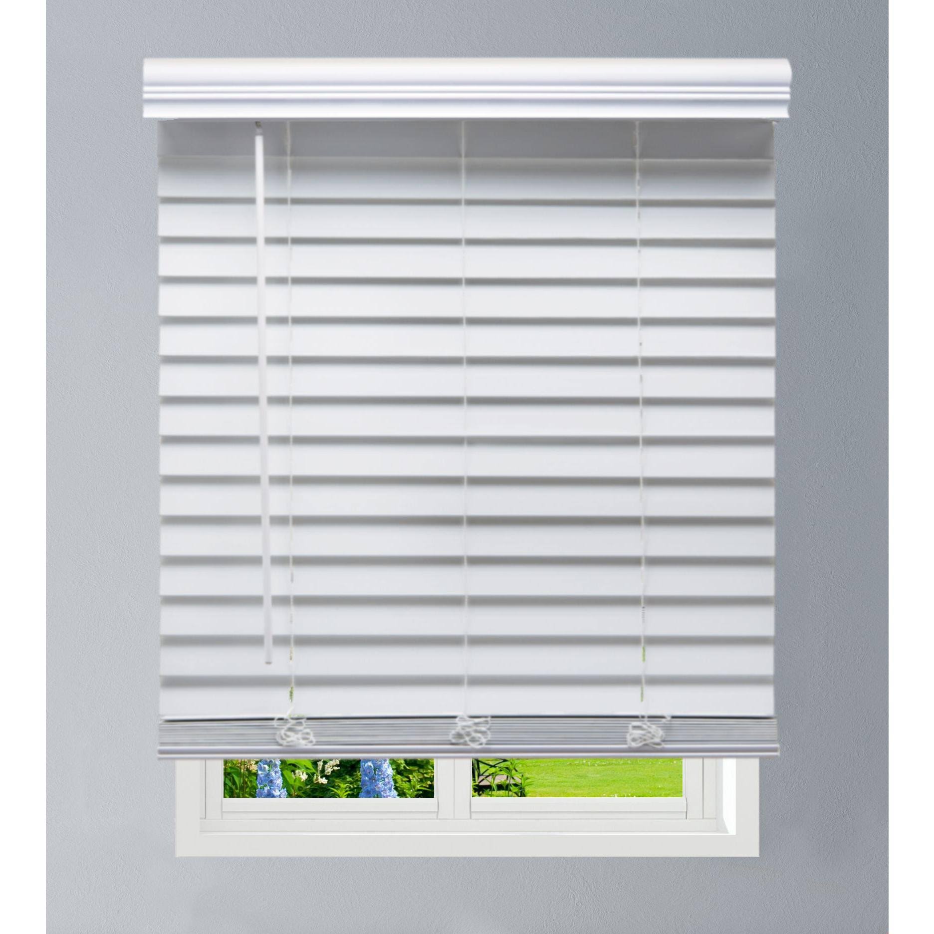 Linen Avenue Custom Cordless Outside Mount Faux Wood Blinds, 57.5 W x 60 H, White