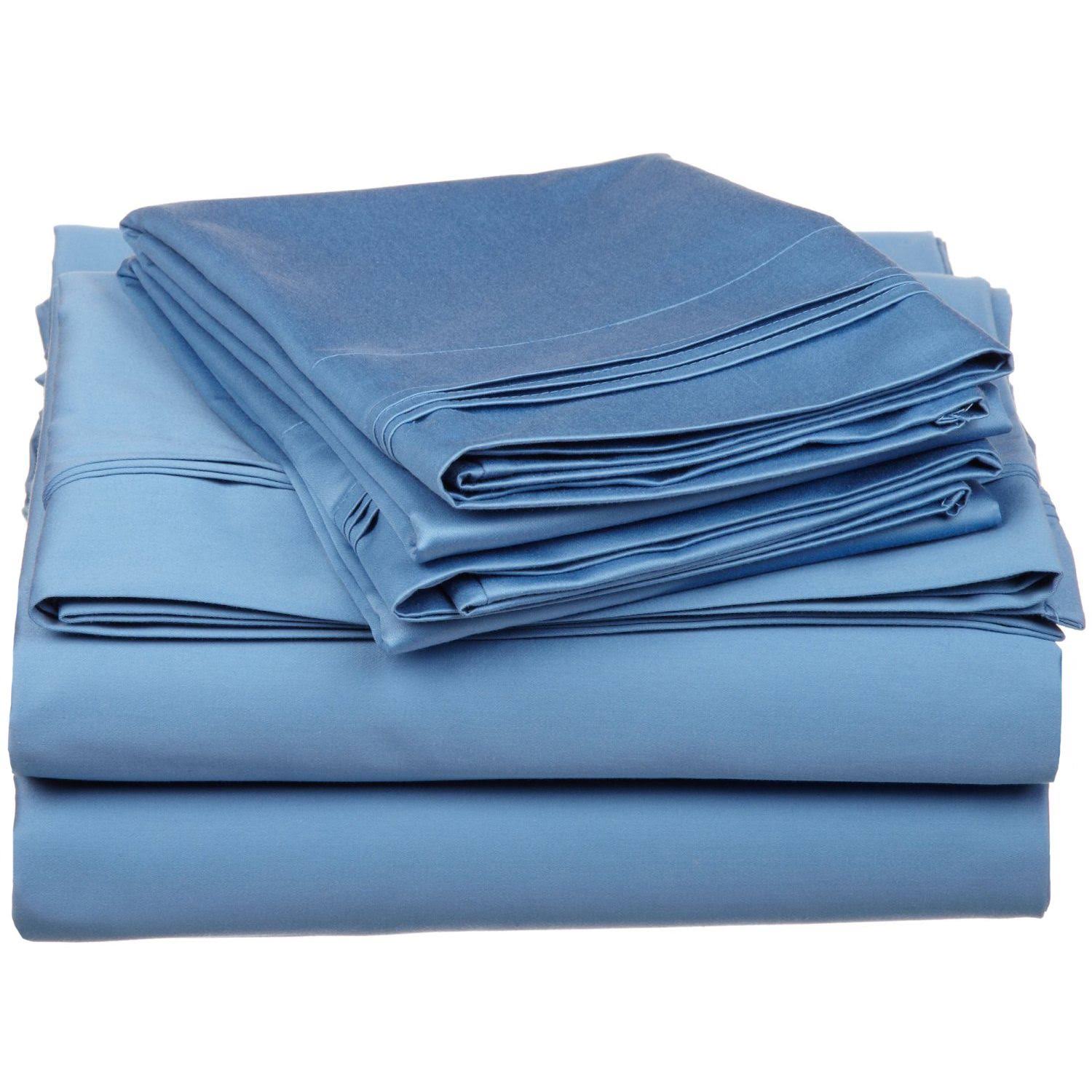 Egyptian Cotton Solid Sheet Set, Size: Olympic Queen, Blue