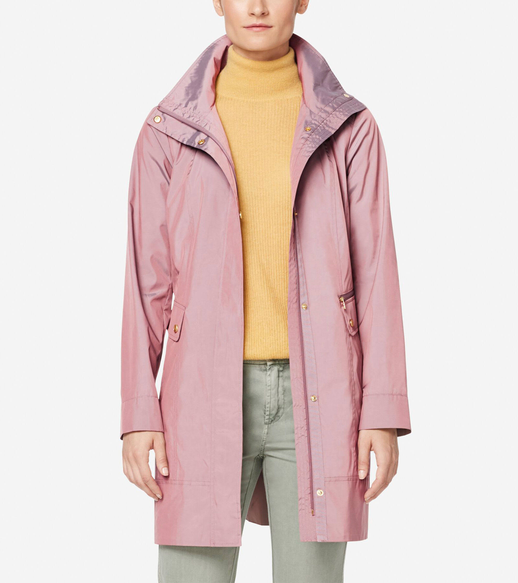 Cole Haan Women's Packable Hooded Rain Jacket with Bow