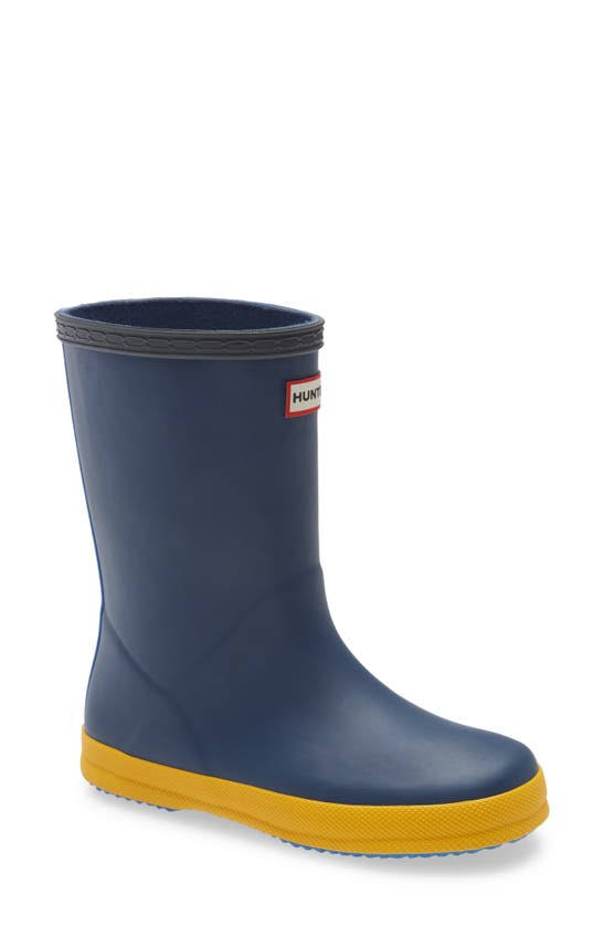 Hunter First Classic Waterproof Rain Boot Navy/ Yellow