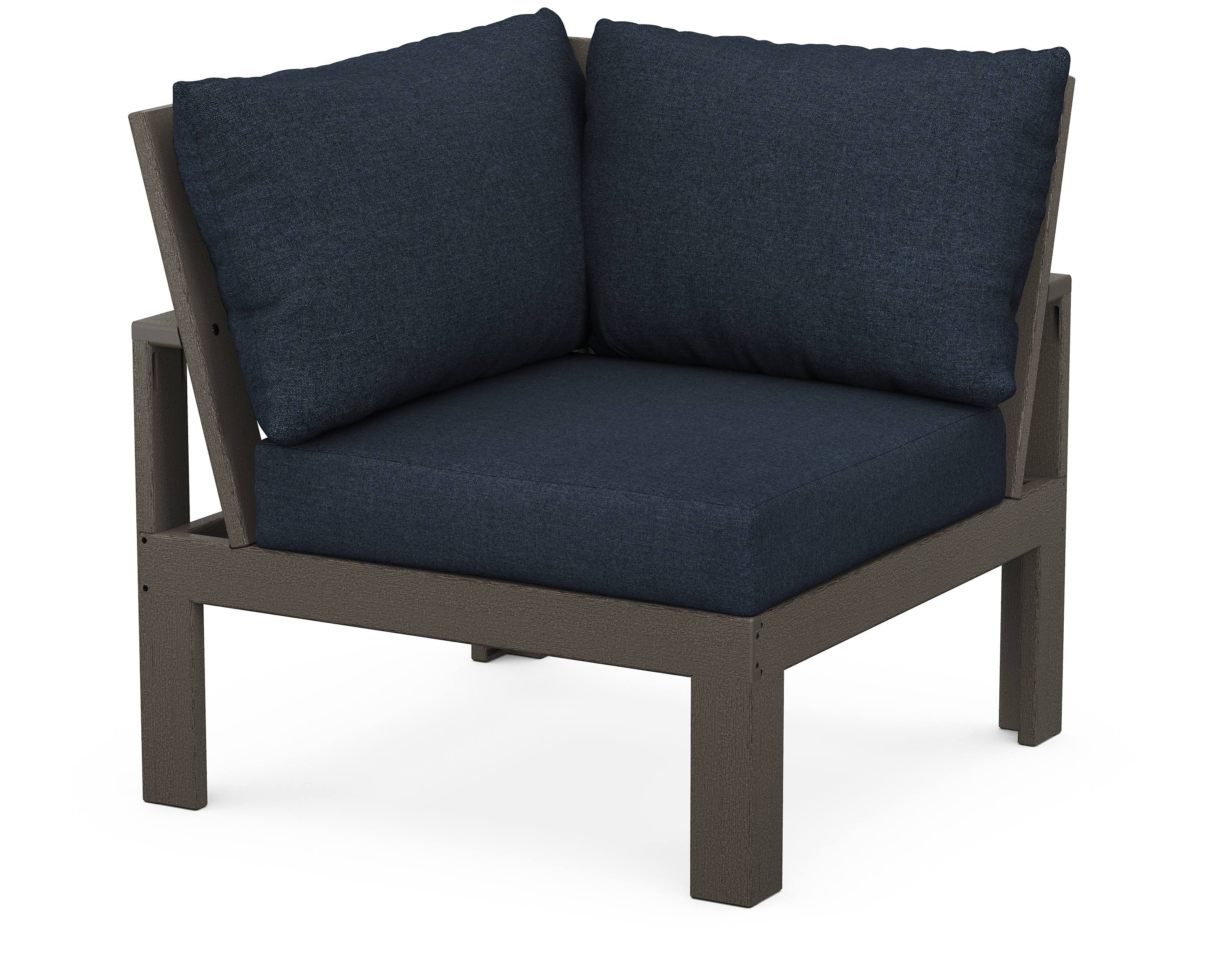 POLYWOOD Edge Modular Corner Chair in Vintage Coffee / Marine Indigo