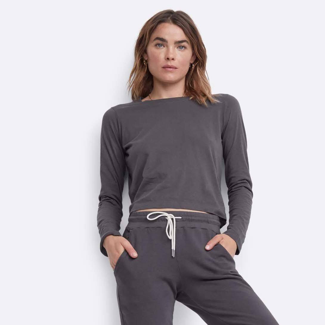 Organic Cotton Long Sleeve Crop Tee Charcoal / M