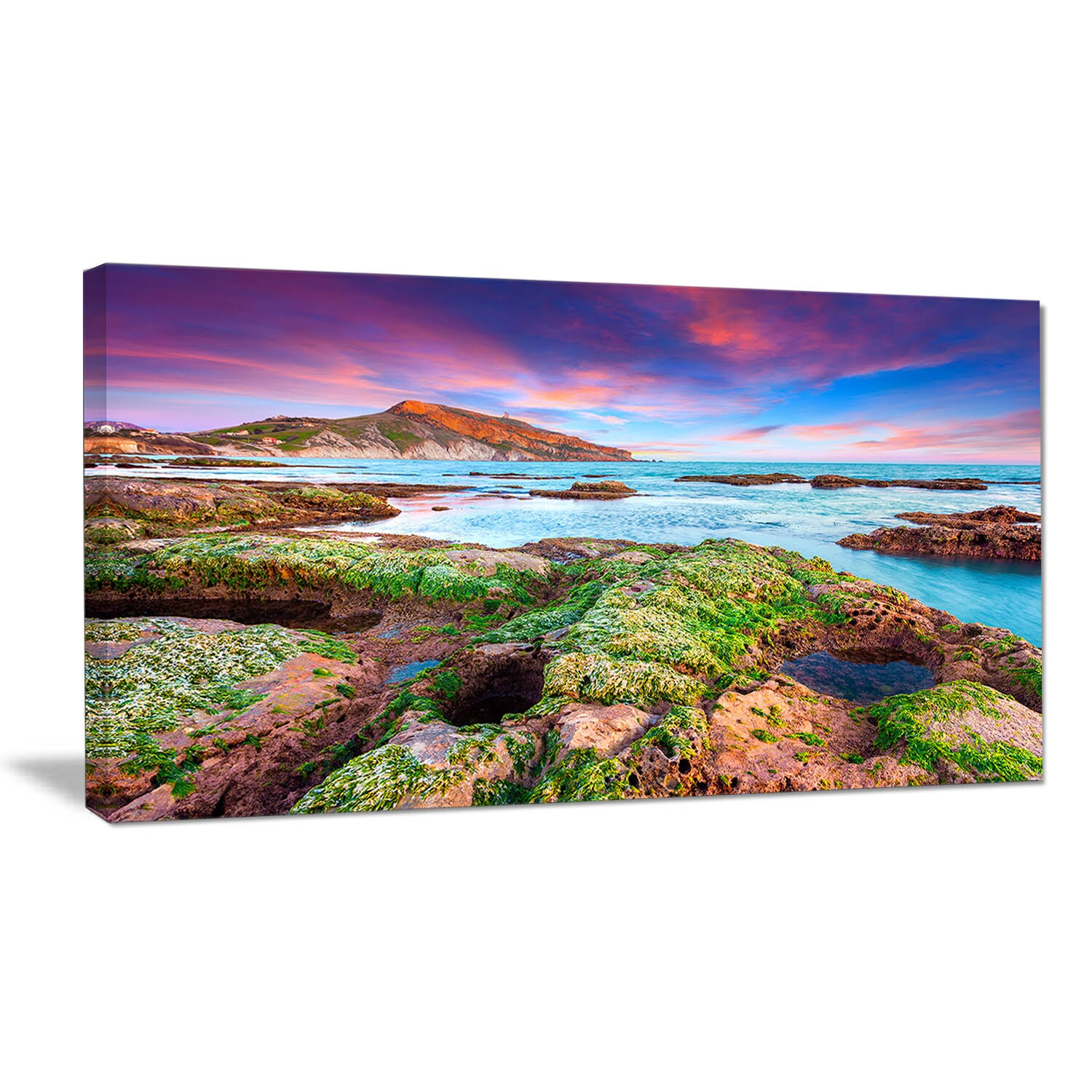 Design Art 'Giallonardo Beach Spring Sunset' Photographic Print on Wrapped Canvas, Size: 20 inch H x 40 inch W x 1 inch D, Green