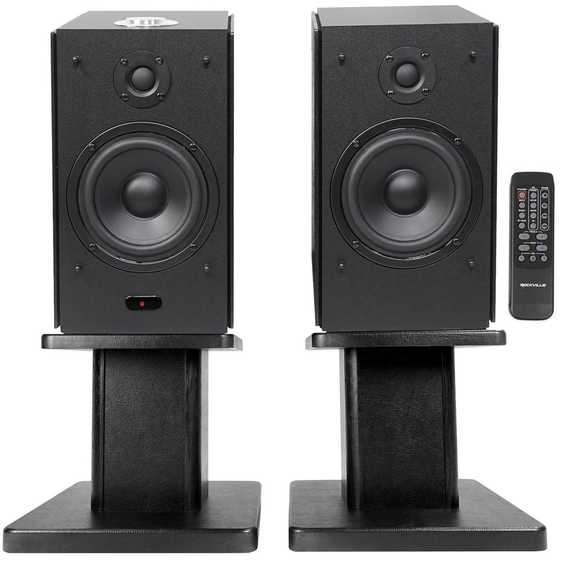 (2) Rockville HD5B 5x22 Powered Bluetooth Bookshelf Home Theater Speakers+Stands