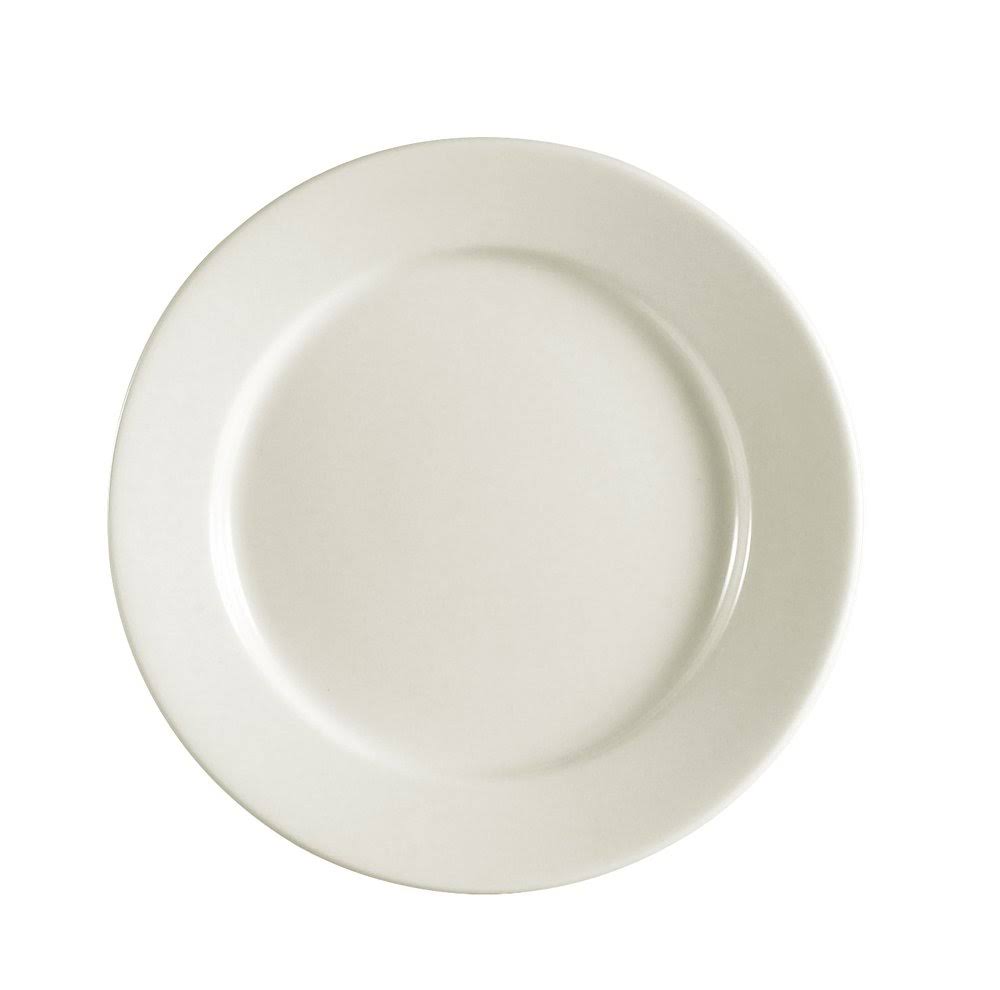 Choice 8 1/4x22 Ivory (American White) Wide Rim Rolled Edge Stoneware Plate - 36/Case
