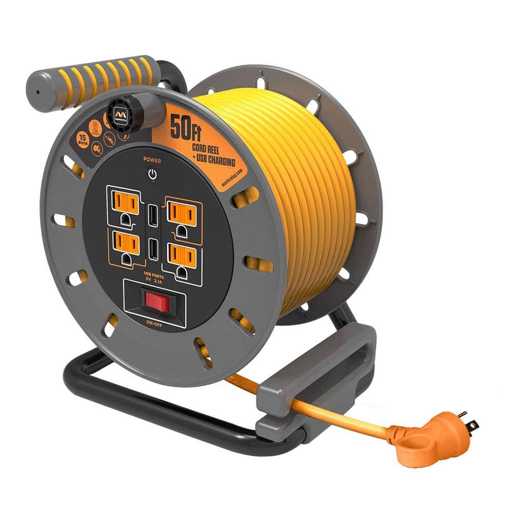 Masterplug 50ft 15Amp Extension Cord Reel with USB