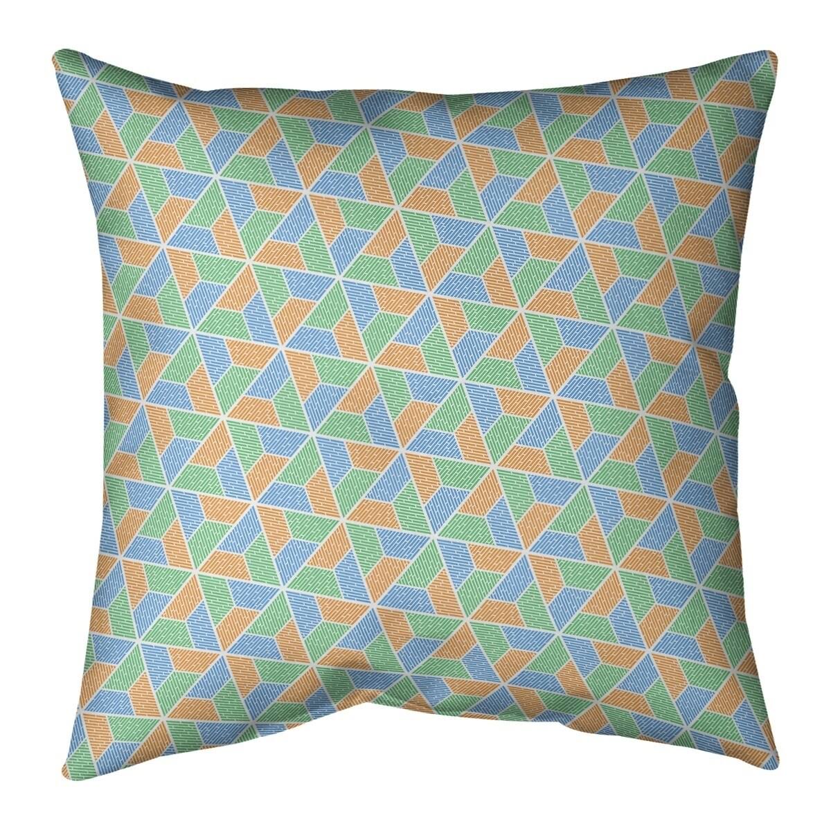 Green Feature Three Color Trapezoids Throw Pillow - 26 x 26 - Green Pink u0026 Blue - Faux Suede