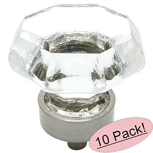 Cosmas 5268SN-C Satin Nickel Cabinet Hardware Knob with Clear Glass - 1-5/16x22 Diameter - 10 Pack