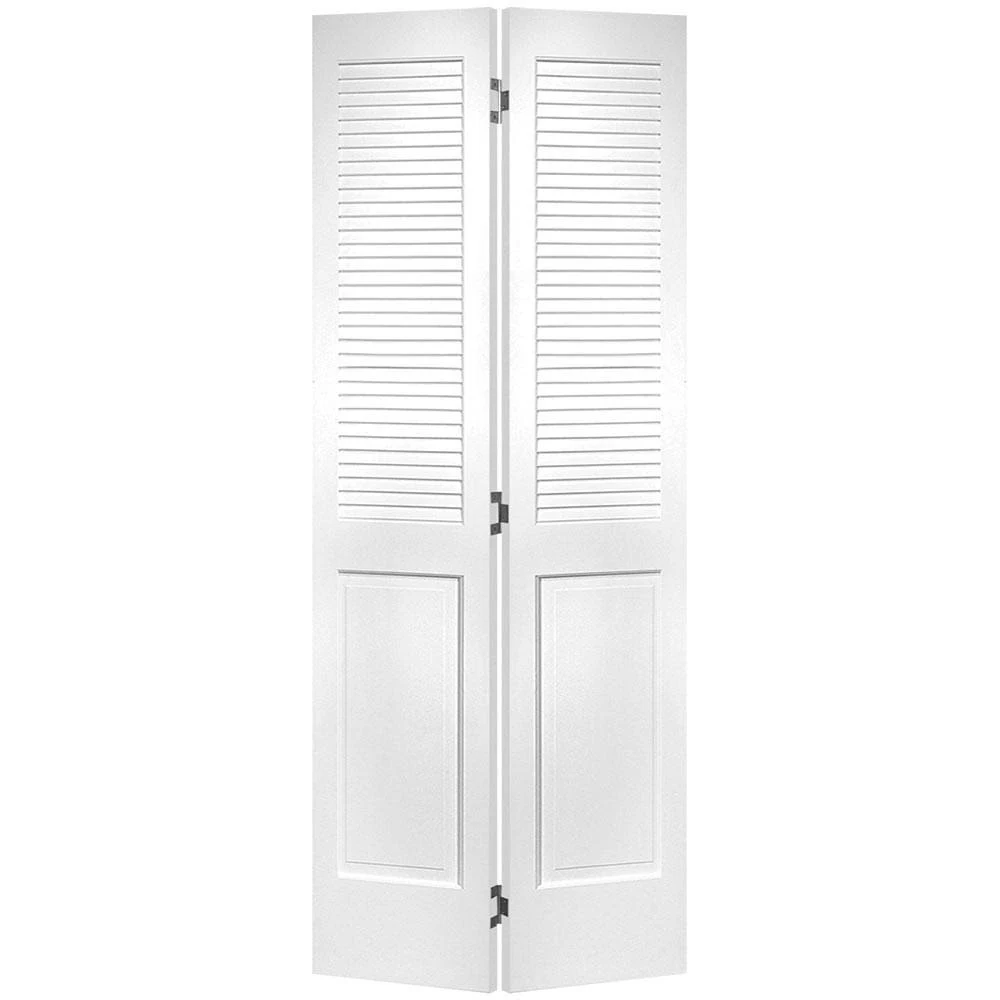 Masonite 30 in. x 80 in. Half-louvered Primed Hollow Core Pine Bi-Fold Interior DOOR, Primed White