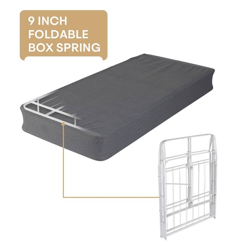 Foldable 9inch Mattress Foundation Smart Twin Box Spring Metal Gray