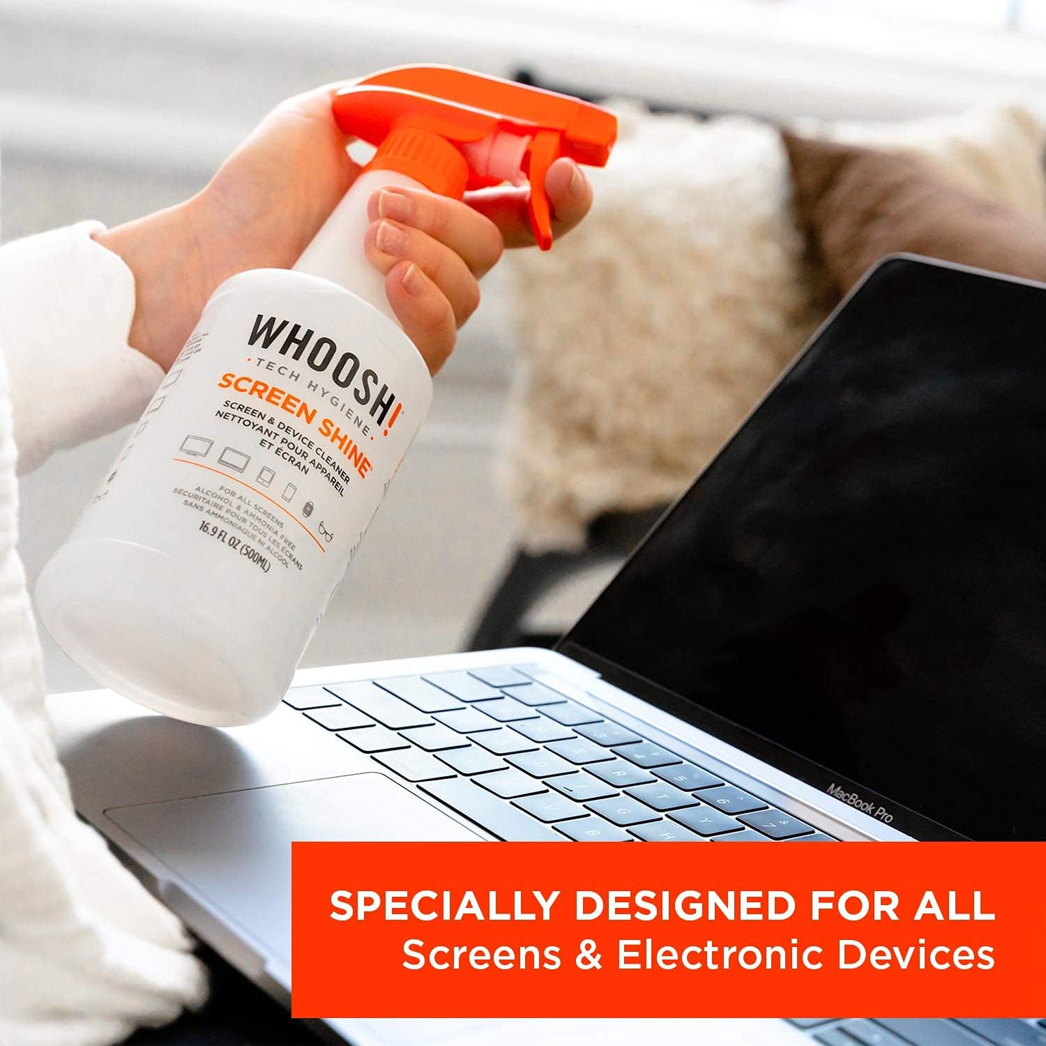 WHOOSH! Screen Cleaner Kit - [16.9 Oz] Best for Smartphones, iPads, Eyeglasses, e-Readers, TV Screen Cleaner, LED, LCD,Computer Screen Cleaner, Laptop & Touchscreen - Screen Cleaner Spray + 2 Cloths