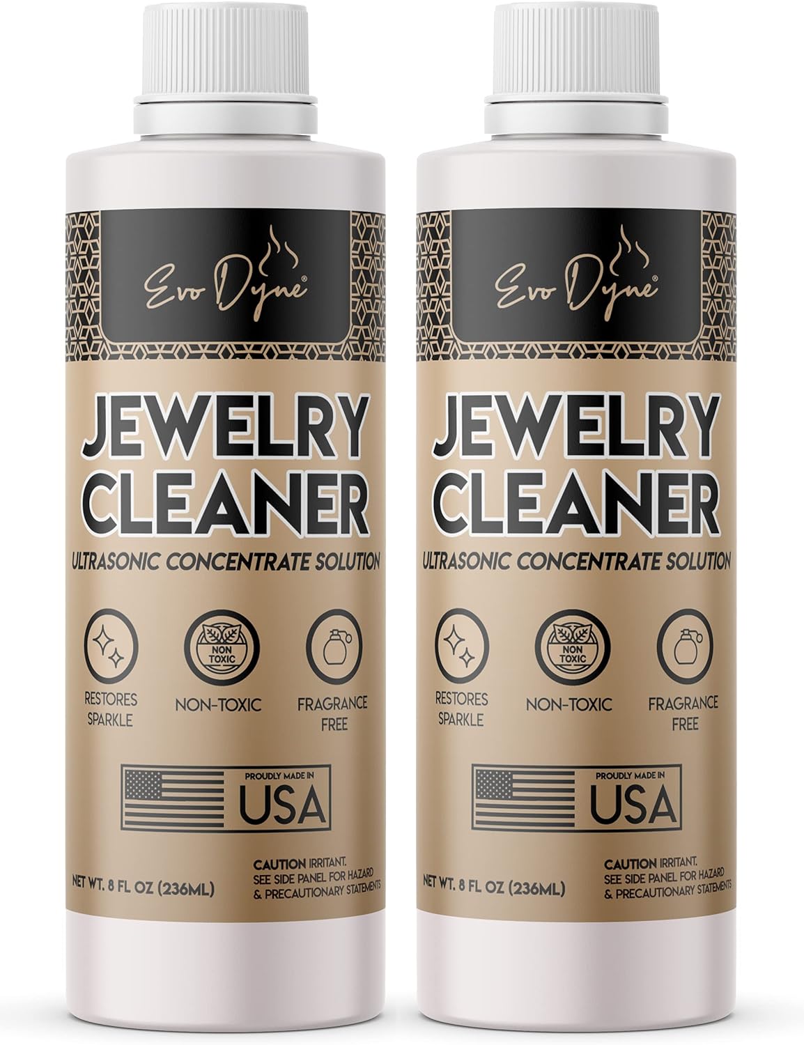 2-Pack Ultrasonic Jewelry Cleaner Solution (8-oz Per Bottle), Made in the USA, Non-Toxic Liquid Jewelry Cleaner for all Jewelry – Diamond, Gold & Silver Jewelry Cleaner Concentrate to Restore Sparkle