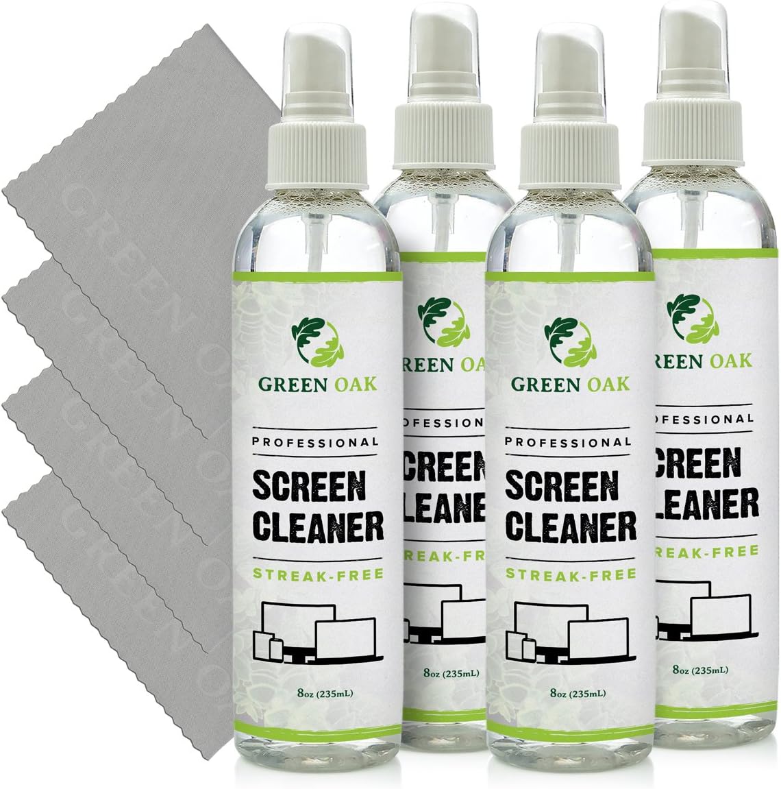 Screen Cleaner – Green Oak Screen Cleaner Spray for LCD, LED, TVs, Laptops, Tablets, Monitors, Phones, and Other Electronic Screens - Gently Cleans Fingerprints, Dust, Oil (4 Pack)