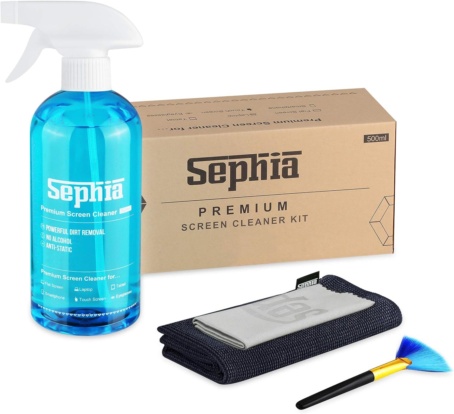 Sephia Screen Cleaner Kit - Best for LED LCD TV, Computer Monitor, Laptop Screens - 500ml Large Spray Includes Premium Microfiber Cloth