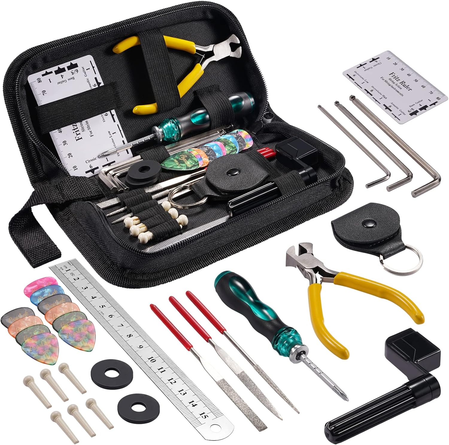 Guitar Maintenance Tool Kit 31Pcs, Pogolab Guitar Tool Kit with Carry Bag Repairing Tool for Guitar Ukulele Bass Mandolin Banjo,Perfect Suit for Beginners