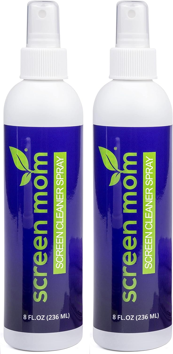 Screen Mom Screen Cleaner Kit 8oz (2-Pack) for LED & LCD TV, Computer Monitor, Electronics, Phone, Laptop Cleaning, iPad, and Flat Screen - Includes (2) 8oz Spray Bottles & Large Microfiber Cloths