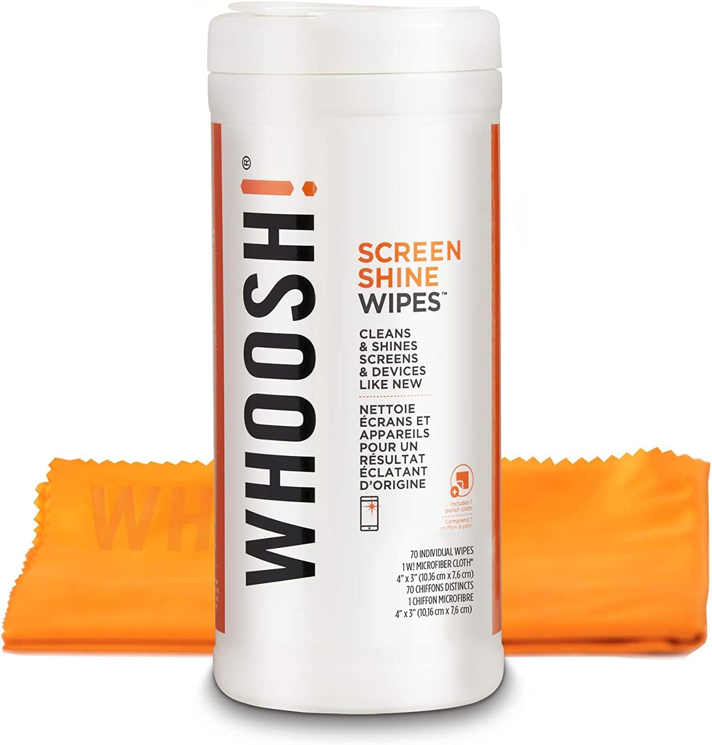 WHOOSH! Electronic Wipes,Screen Cleaner Wipes [70 Wipes]- for All Screens and Tech Devices ;Smartphones, iPads, Eyeglasses, e-Readers, Touchscreen & TVs (70 Ct W/Big Cloth)