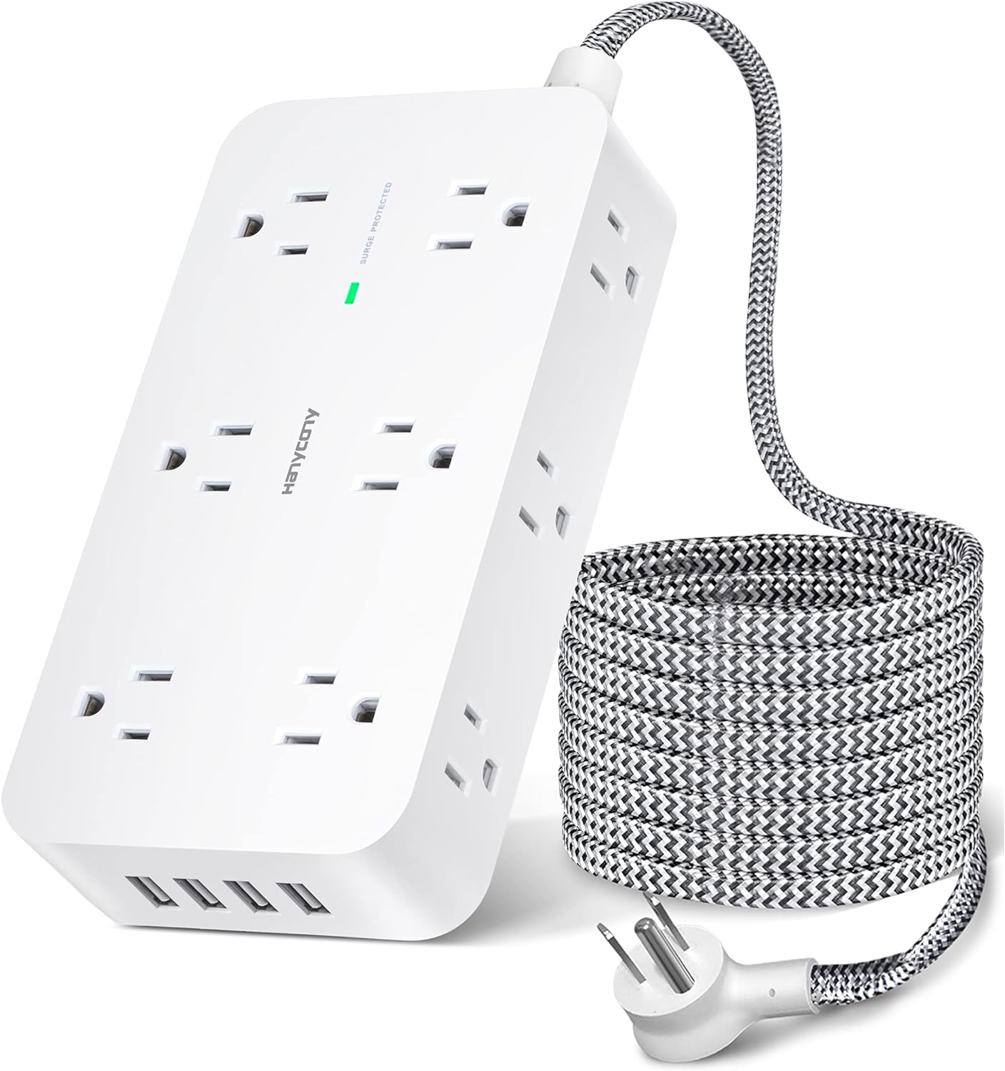 Power Strip Surge Protector- 3 Side 12 Widely Outlets and 4 USB Ports, 5Ft Braided Extension Cord, Flat Plug, Overload Surge Protection, Wall Mount, Desk Charging Station for Office, Home, ETL Listed