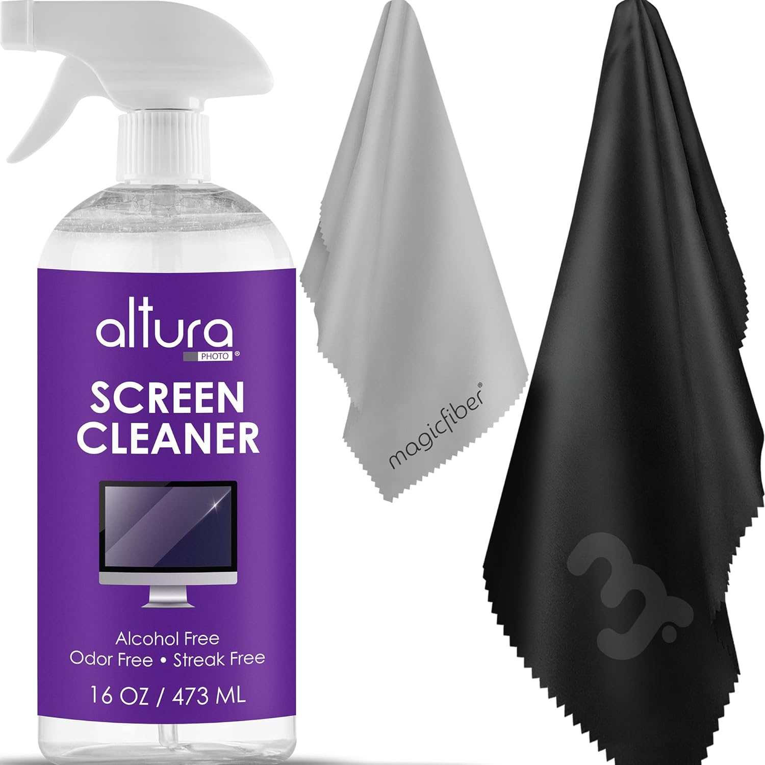 Screen Cleaner Spray (16oz) and Microfiber Cloth - TV Screen Cleaner, Computer Cleaner, Laptop Screen Cleaner, Monitor Cleaner - for Phone, Ipad, iPhone, MacBook Screen Cleaner - Streak and Odor Free