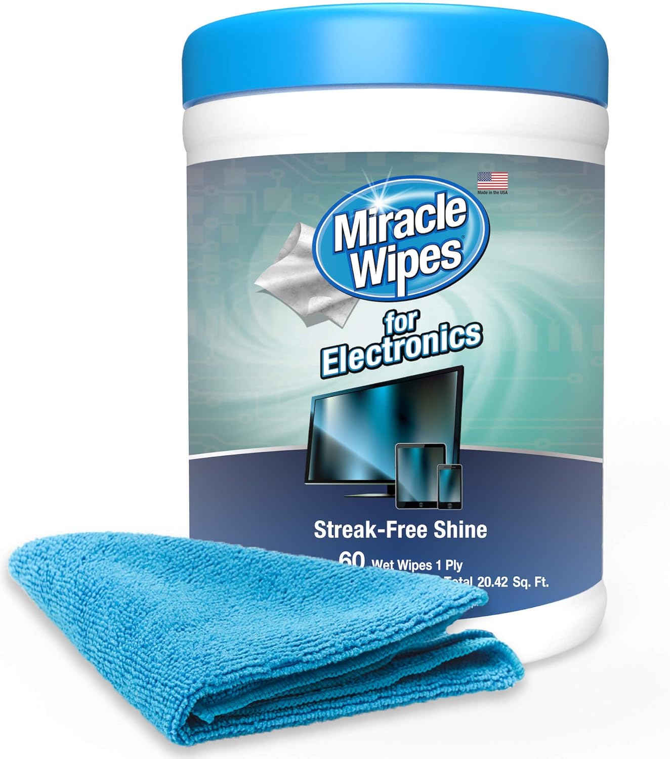 MiracleWipes for Electronics Cleaning - Screen Wipes Designed for TV, Phones, Monitors and More - Includes Microfiber Towel - (60 Count)