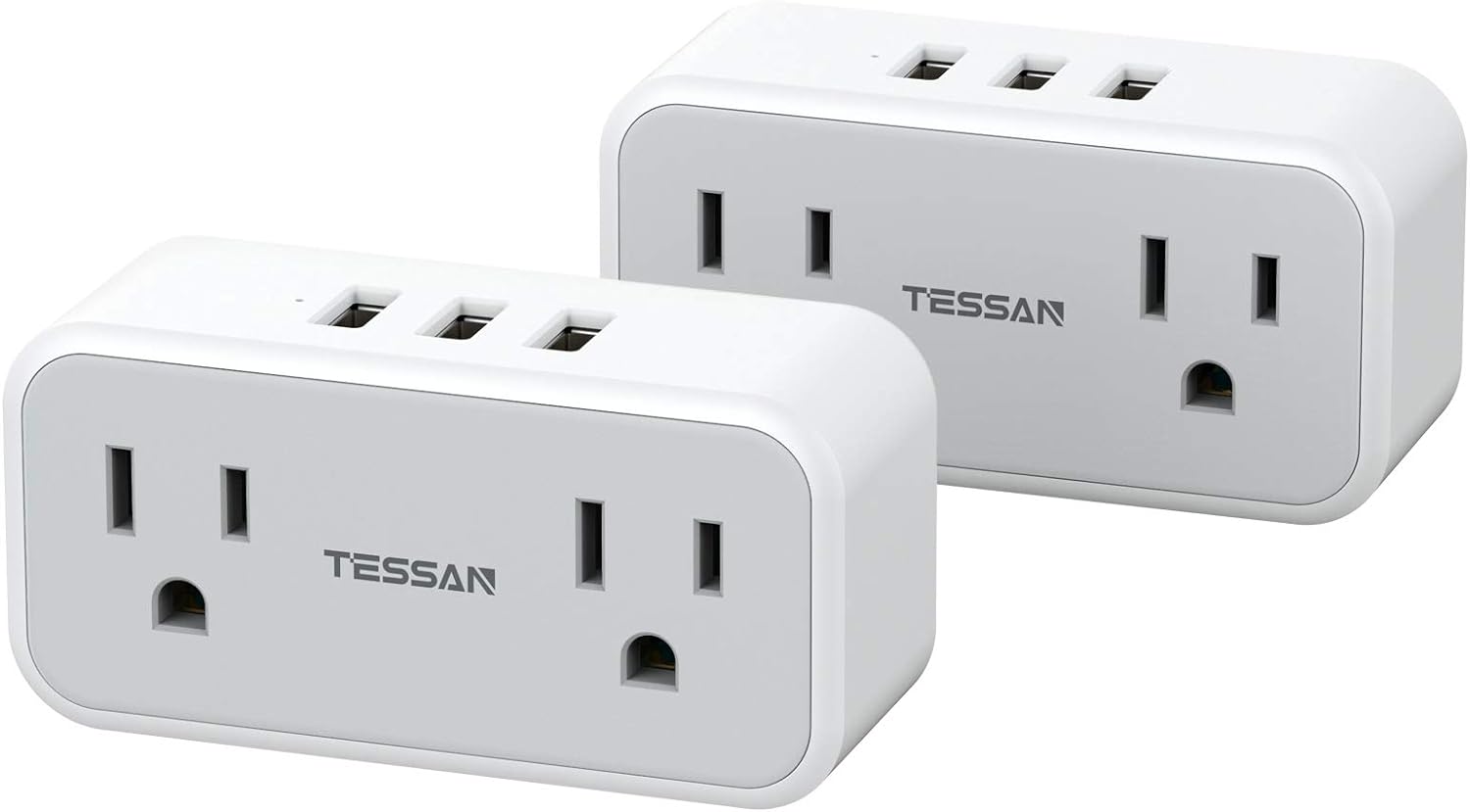 Multi Plug Outlet Extender with USB, TESSAN 2-Pack Outlet Splitter Electrical Double Plug with 3 USB Wall Charger, Mini Multiple Expander for Travel, Home, Office, Dorm