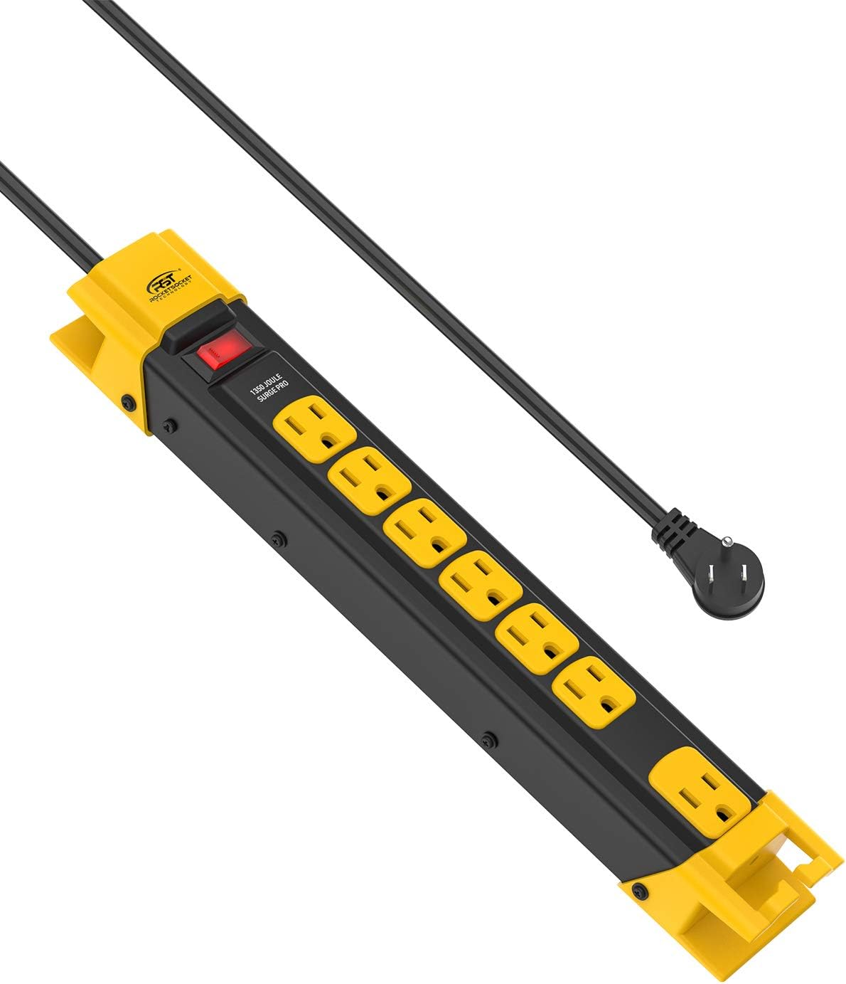 CRST 7-Outlet Heavy Duty Surge Protector Power Strip with Flat Plug, 9 feet Long Extension Cord for Home Garage Industrial Workshop, 1350 Joules, 15A Circuit Breaker