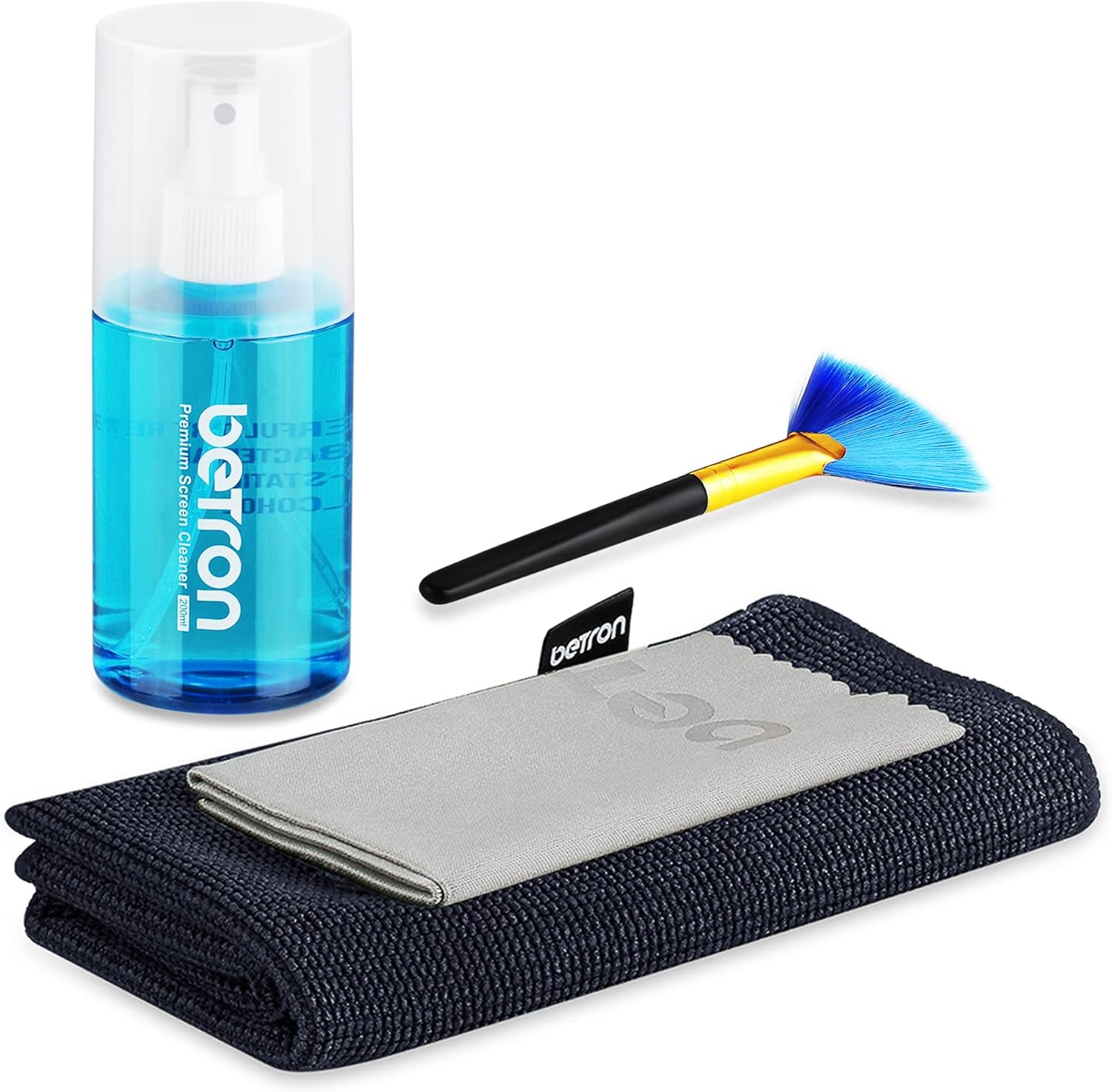 Betron Cleaner for LED and LCD TV Computer Monitor Laptop Smartphone Screens Including Microfibre Clothes and Dust Brush 200ml Cleaning Solution