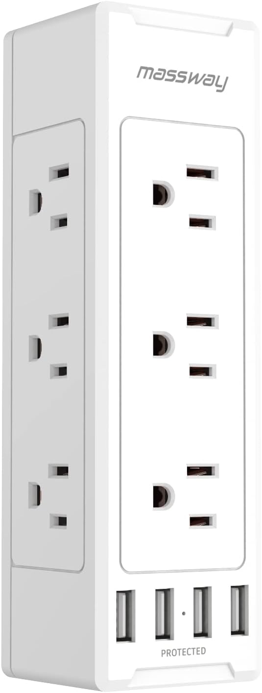 Multi Plug Outlet Extender, Massway 9 AC Outlet Extender Surge Protector and 4 USB Ports, 3-Sided Outlet Splitter Power Strip with Rotating Plug for Home, School, Office, Travel