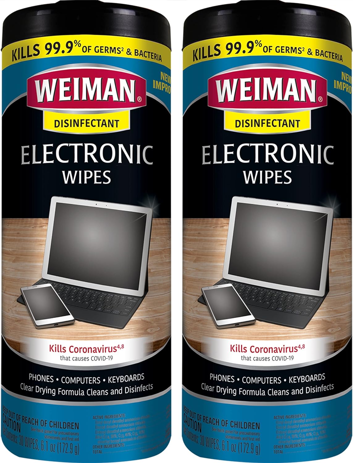 Weiman Electronic & Screen Disinfecting Wipes - Safely Clean Your Phone, Laptop, Computer, TV Screen, Computer Monitor, Tablets, Lens Wipes, Safe Cleaner for All Screens - Streak Free - 30 Count | 2 Pack