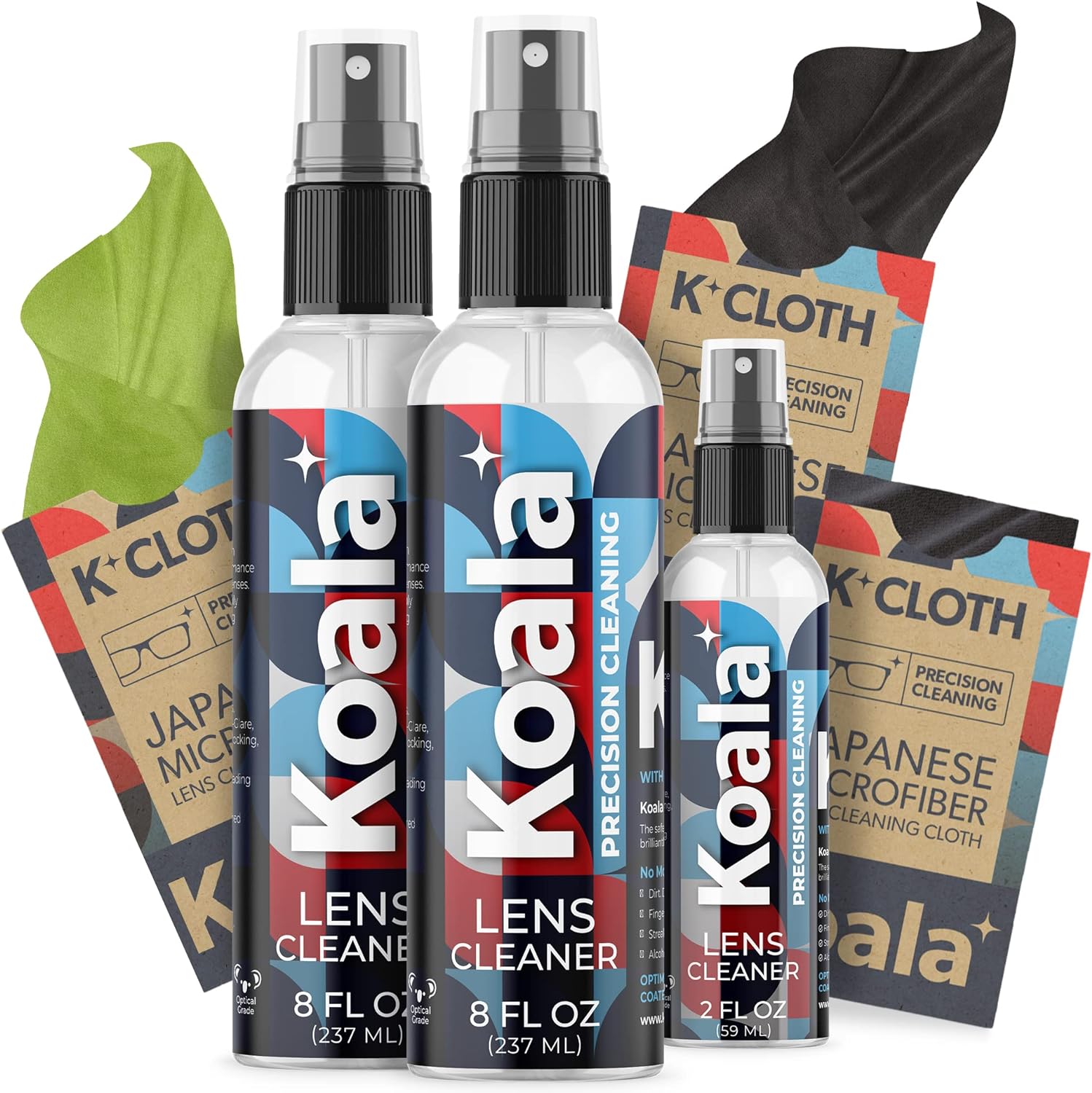 Koala Eyeglass Lens Cleaner Spray Kit | American Made | 18 Ounces + 3 Koala Cloths | Streak and Alcohol Free | Carefully Engineered Glasses Cleaner | Safe for All Lenses