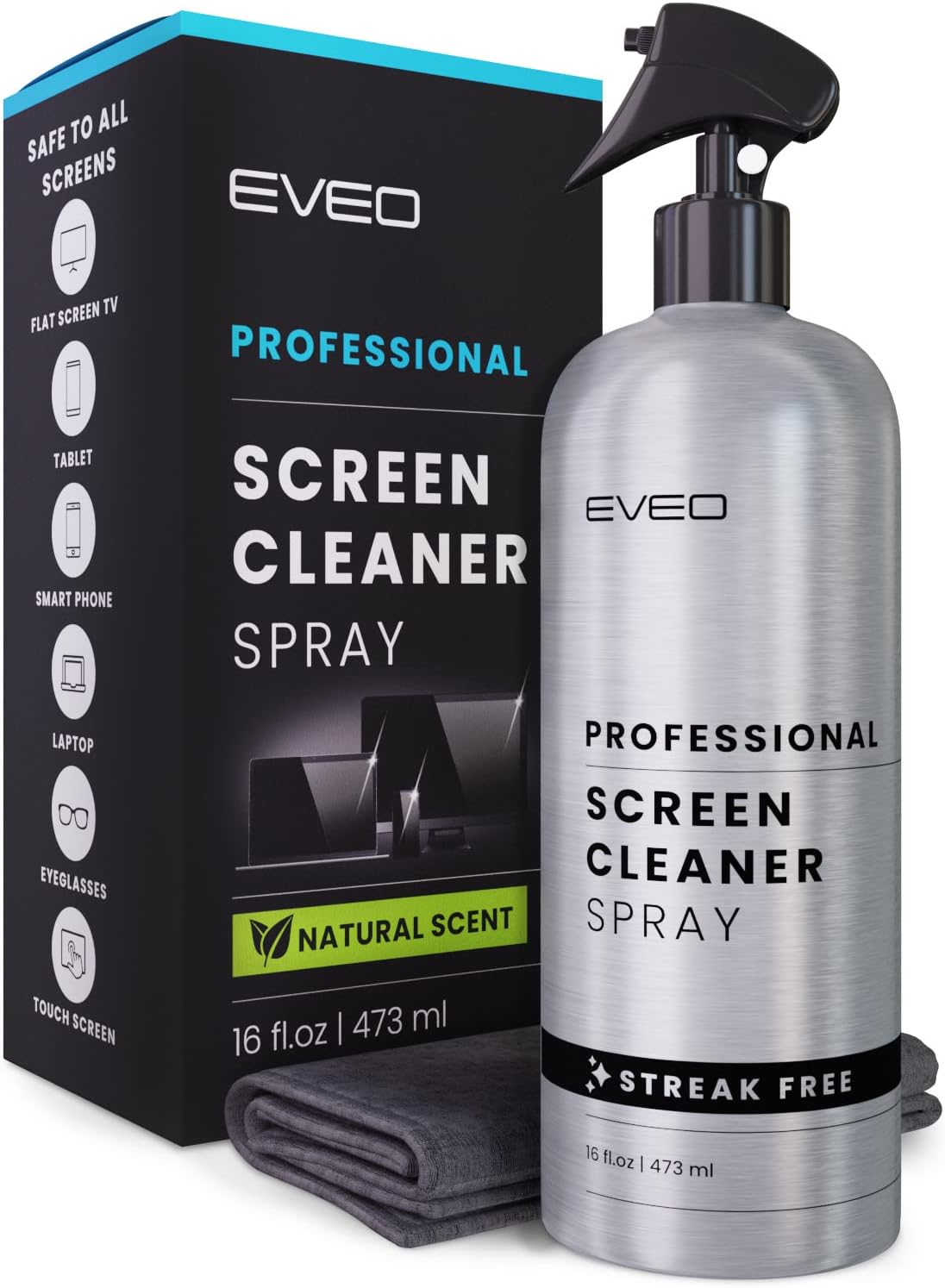 Screen Cleaner Spray- Safe & Streaks Free, TV Screen Cleaner, Computer Screen Cleaner for-Laptop, Phone, iPad, Smart TV, Smartwatch, Eyeglasses Lens Cleaner-XL Microfiber Cleaning Cloth & 16oz Bottle