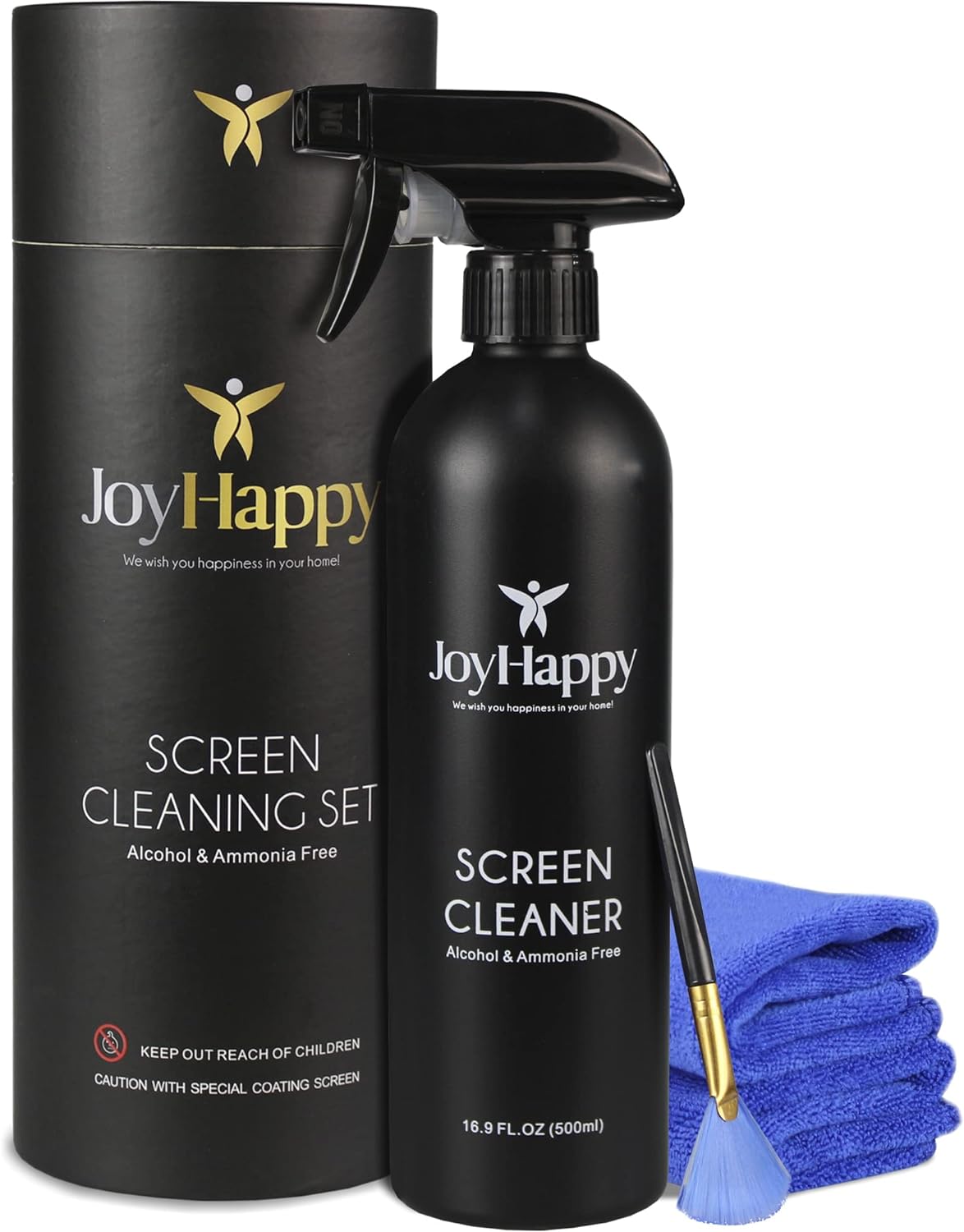 JOYHAPPY Screen Cleaner Kit - 17 oz Screen Cleaner Spray for All Electronics Like Laptop, TV, Phone, Computer-with 2 Microfiber Cloths and Keyboard Cleaning Brush